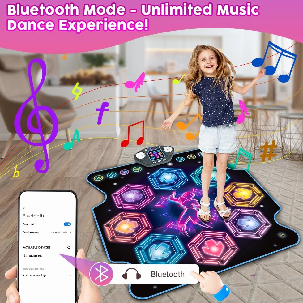 VATOS Tapis de Danse Électronique Enfants 8 Touches LED 4-8 Ans Cadeau Anniversaire Filles Garçons