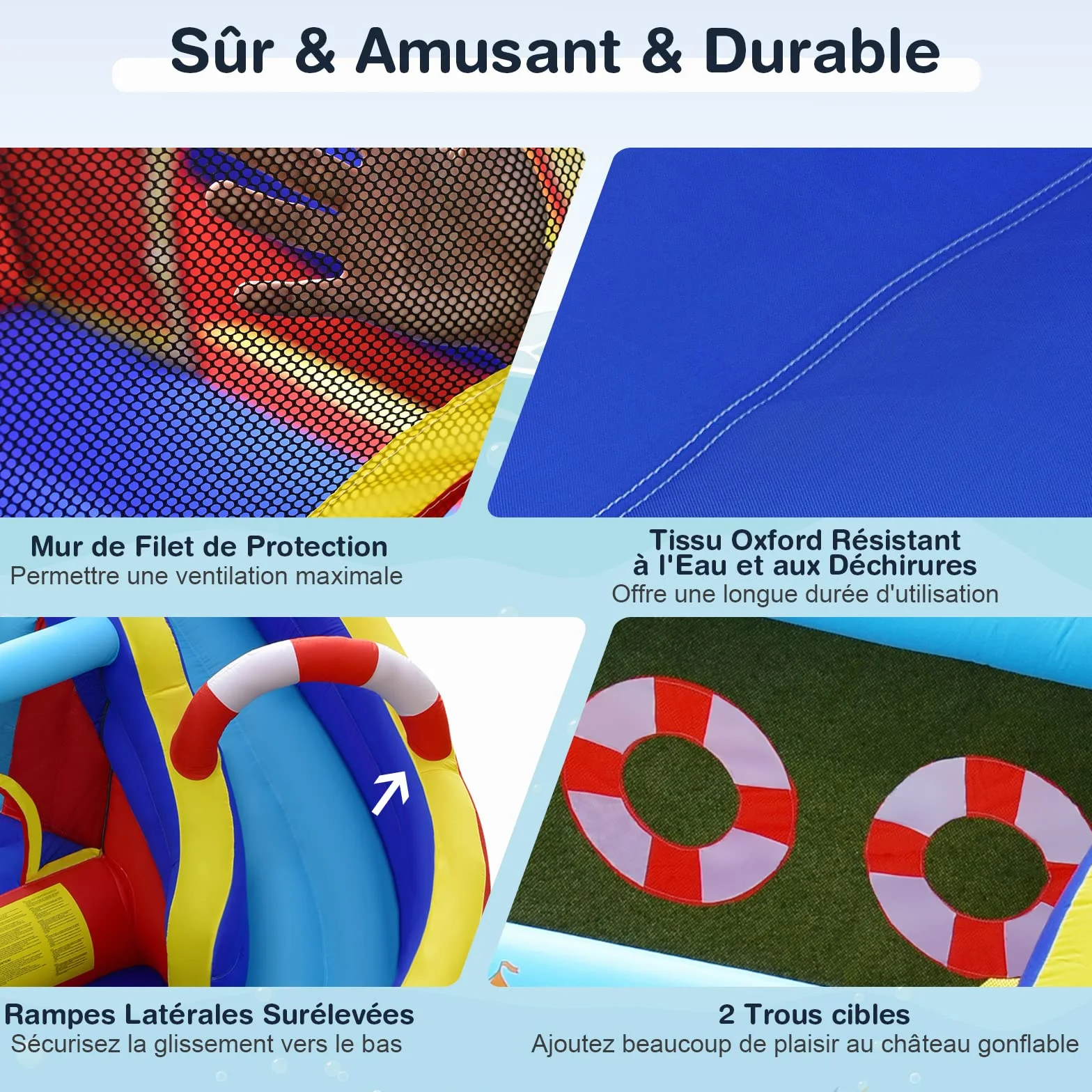 COSTWAY 5 en 1 Château Gonflable Pirate avec Toboggan, Mur d'escalade & Souffleur 550W, 360x290x200cm