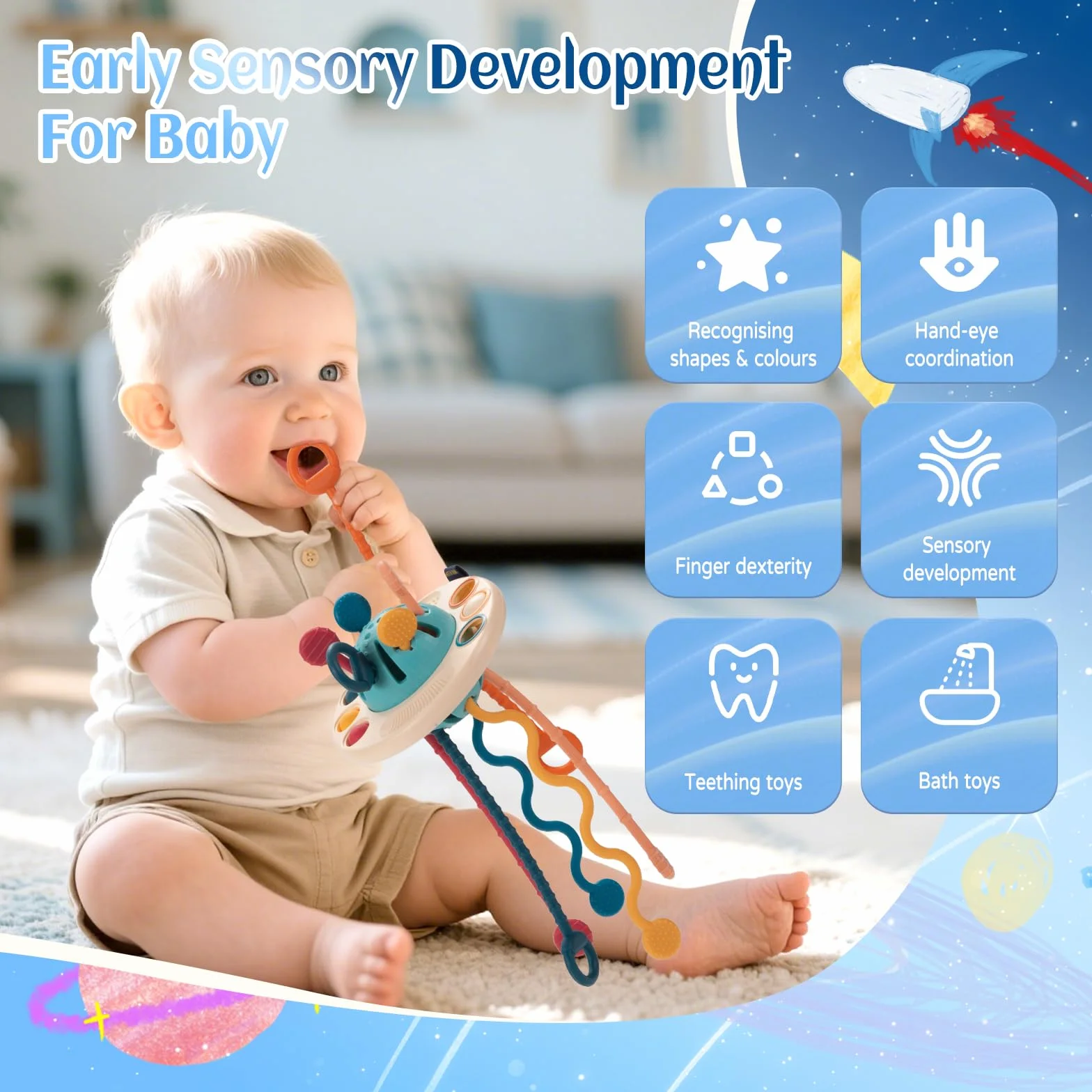 Jouet Montessori Bébé 1 an Sensoriel OVNI à Tirer Éducatif Motricité 12-18 Mois+