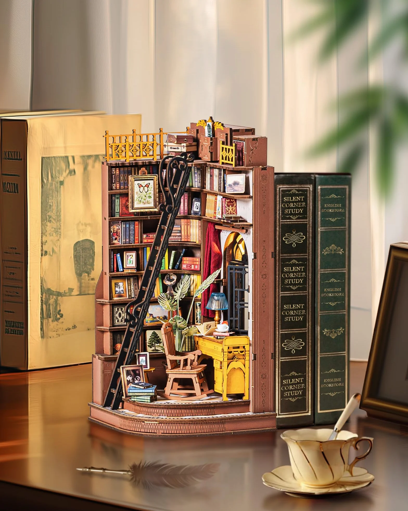 Rolife Book Nook Kit Maison Miniature à Construire DIY en Bois avec Lumières Silent Corner Study 3D Puzzle