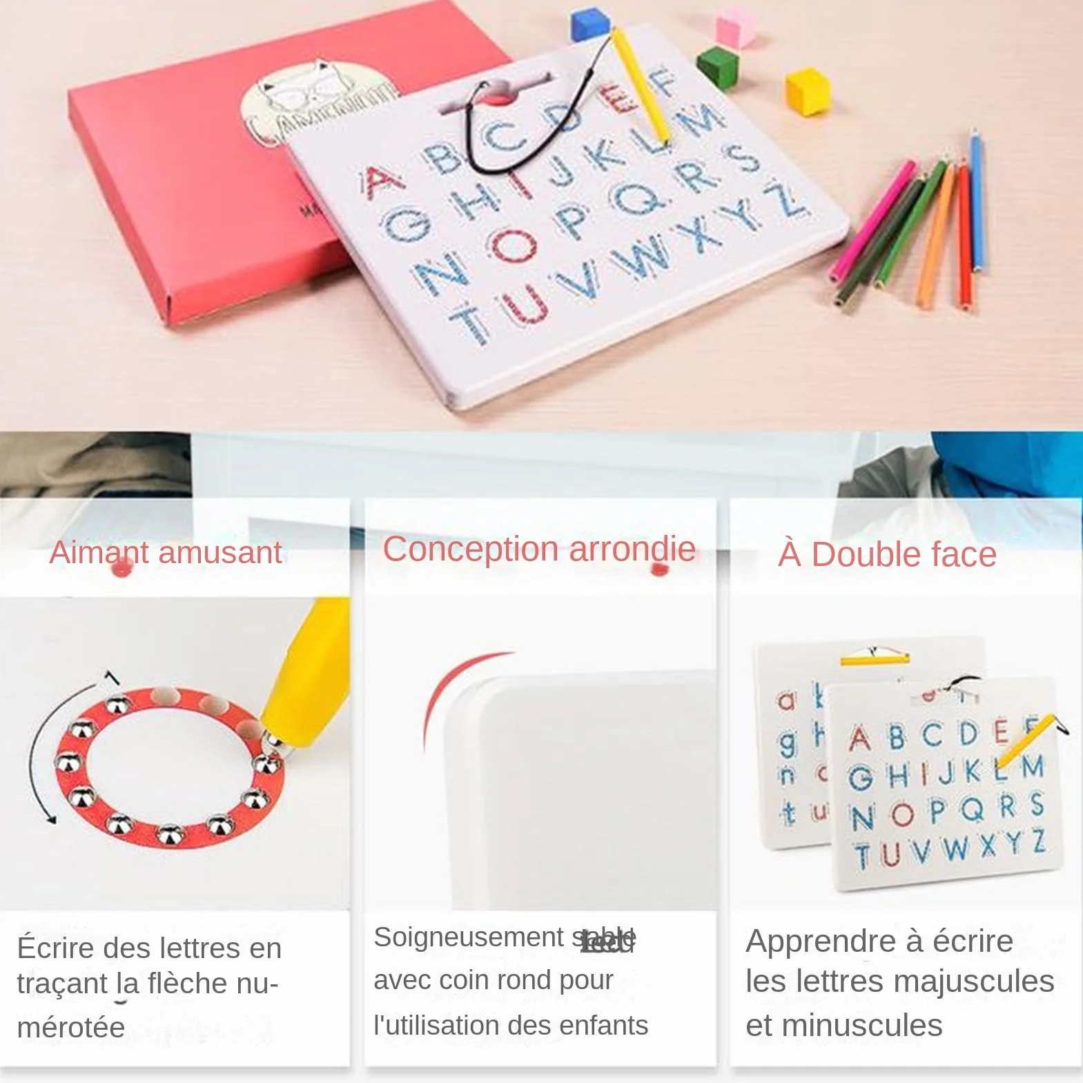 Tableau Magnétique Alphabet 2 en 1 – Jouet d'Apprentissage des Lettres STEM, Activité d'Écriture Interactive, Jeu Éducatif en Acier Magnétique