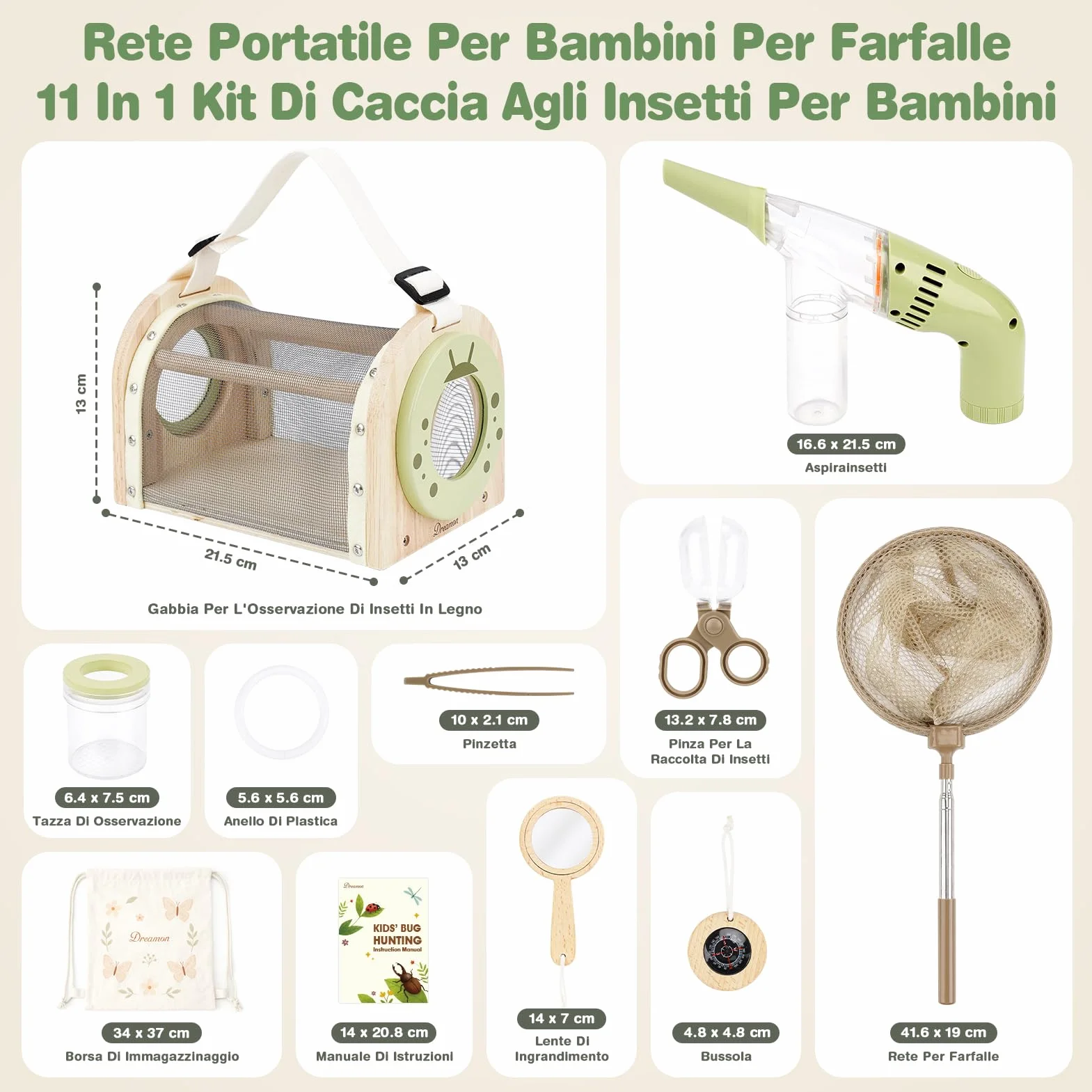 Dreamon Kit de Chasse aux Insectes pour Enfants – Coffret Exploration Nature avec Cage en Bois