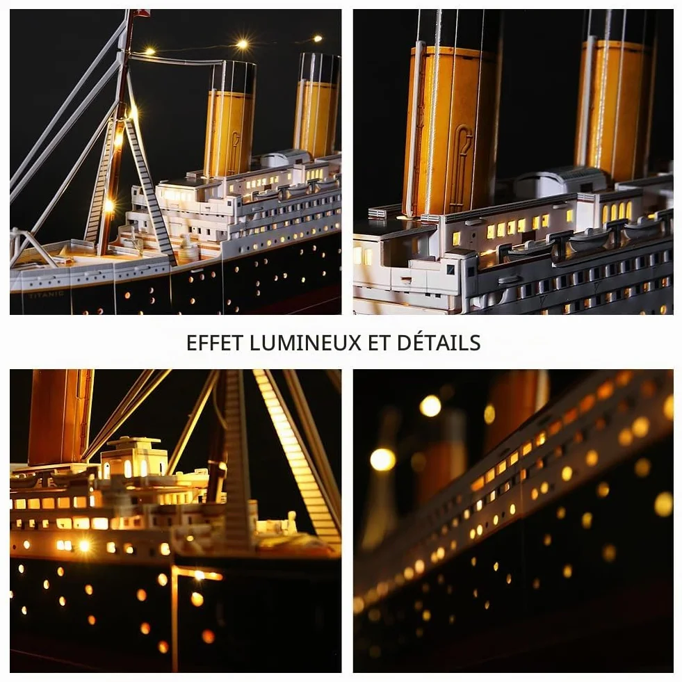CubicFun Puzzle 3D Titanic LED 88 cm Bateau Modèle 266 Pièces