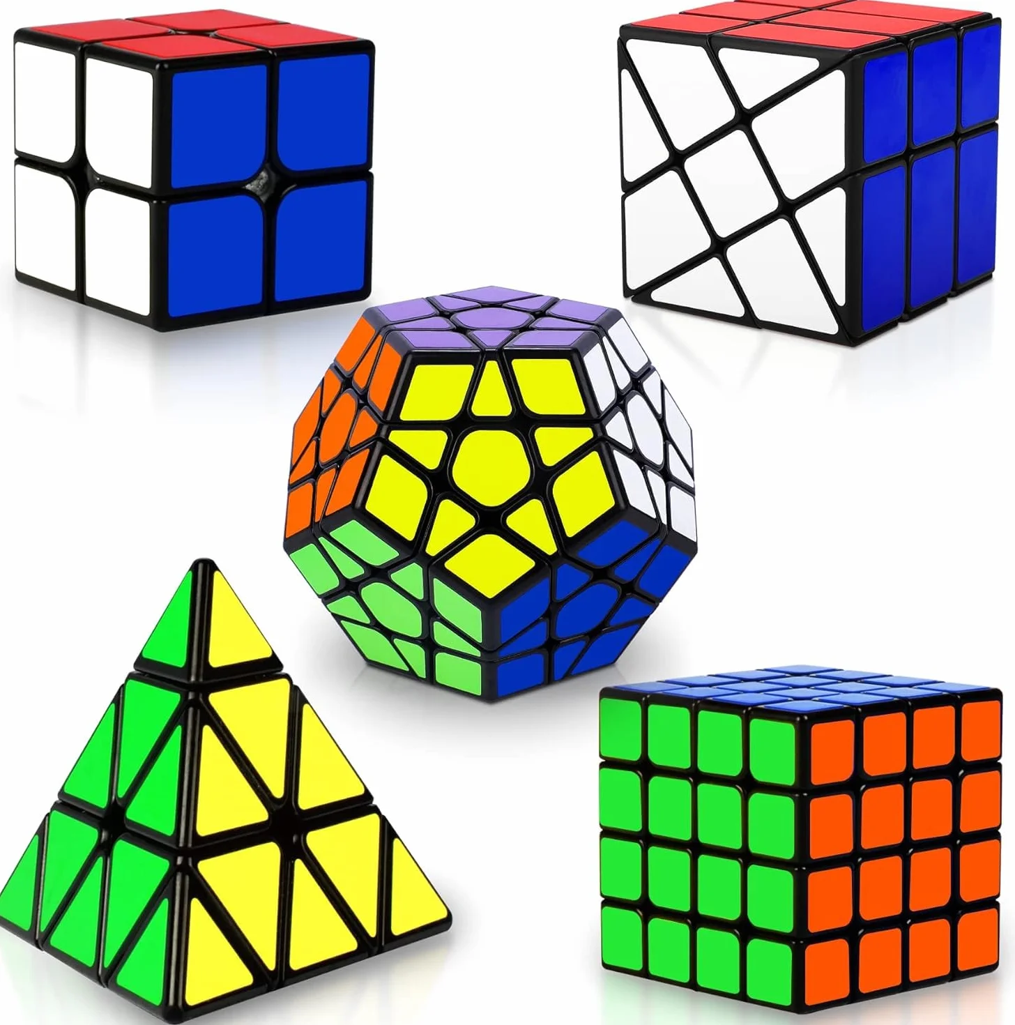 Coolzon Speed Magic Cube Set 5 Pack 2x2 4x4 Pyraminx Megaminx Puzzle Cube Jouet Enfants Adultes