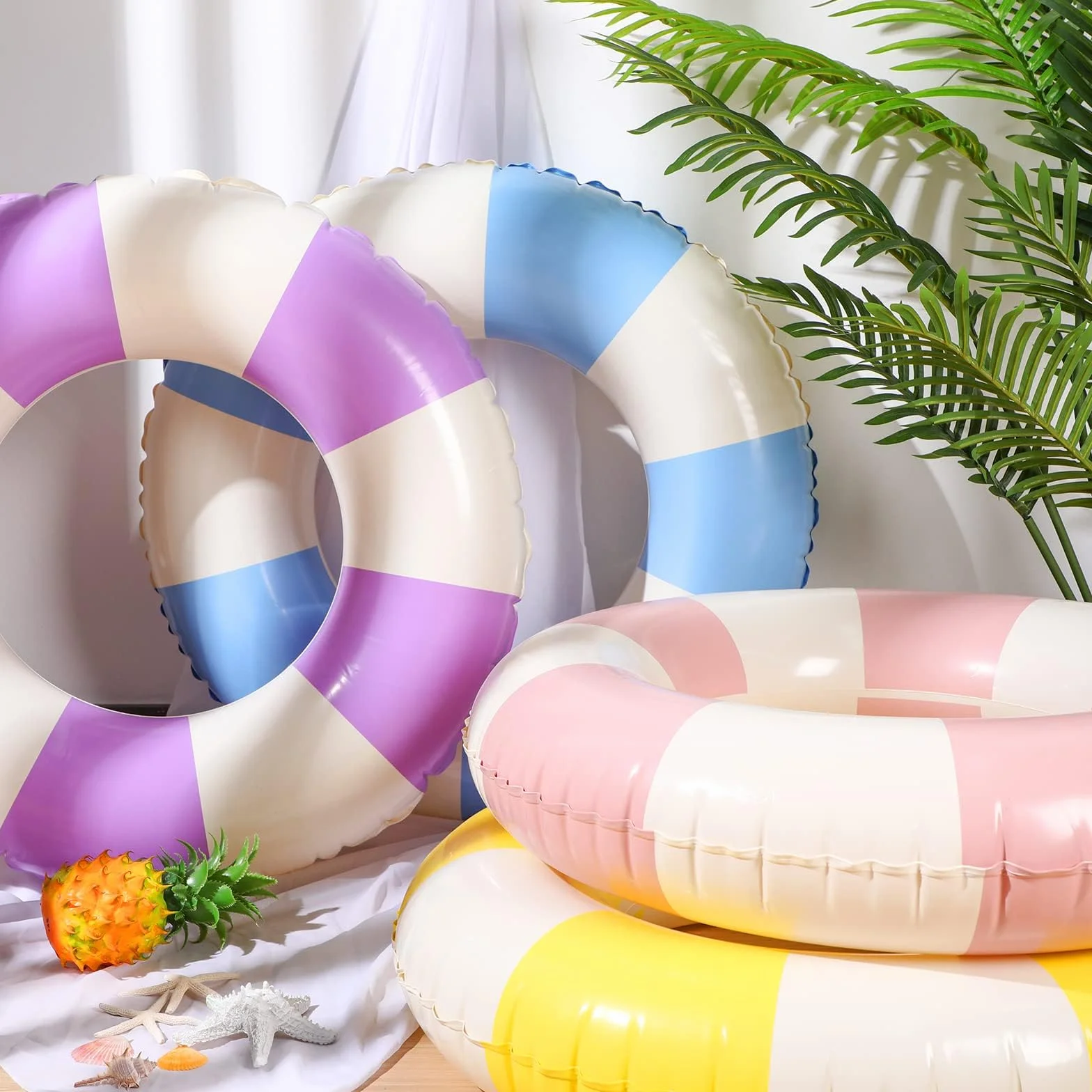 Anneau de Natation Gonflable Adulte Bouée de Piscine Rétro Rayée