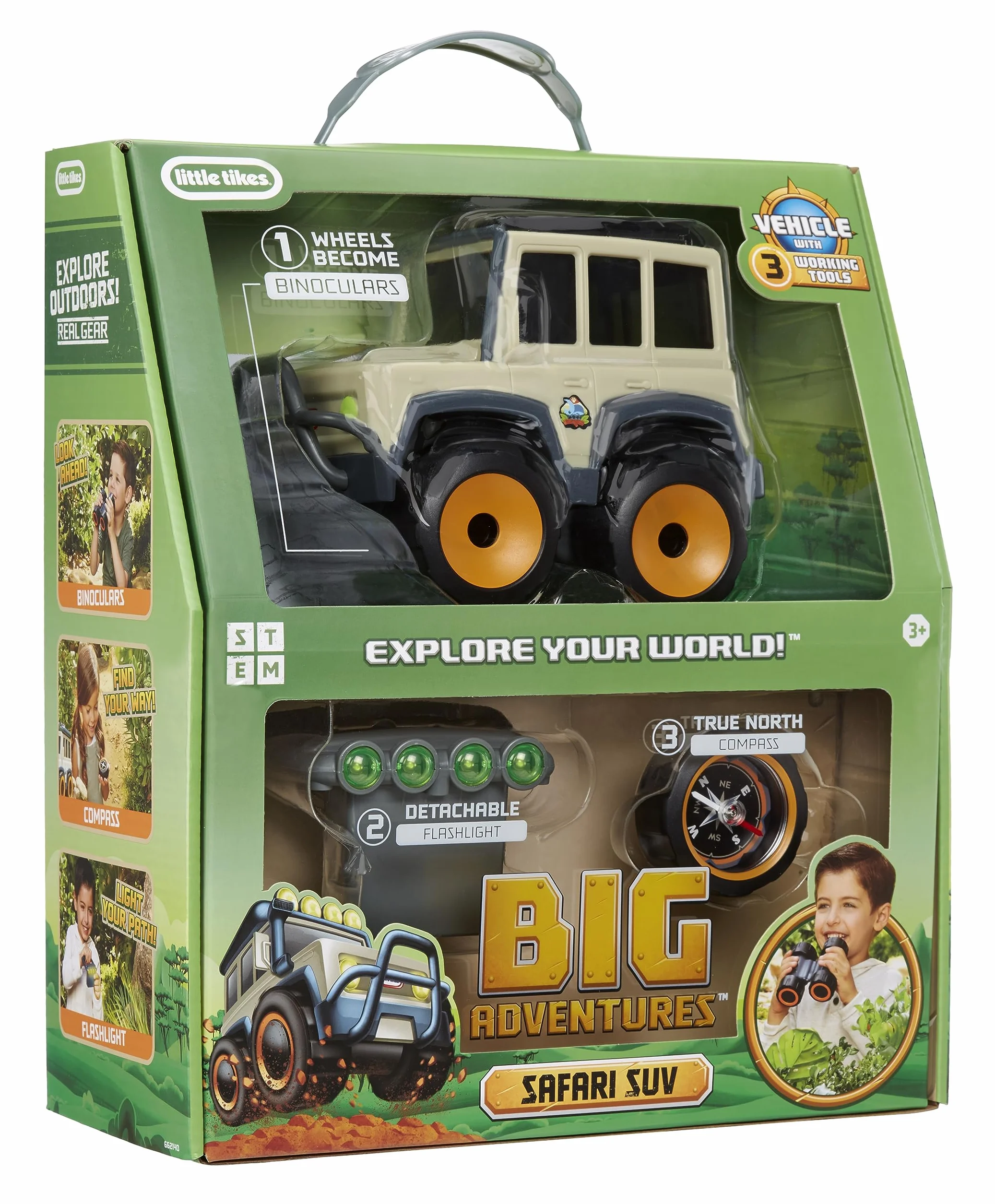 Little Tikes Big Adventures SUV Safari STEM - Véhicule, jumelles, lampe de poche, boussole - Cadeau pour enfants 3+