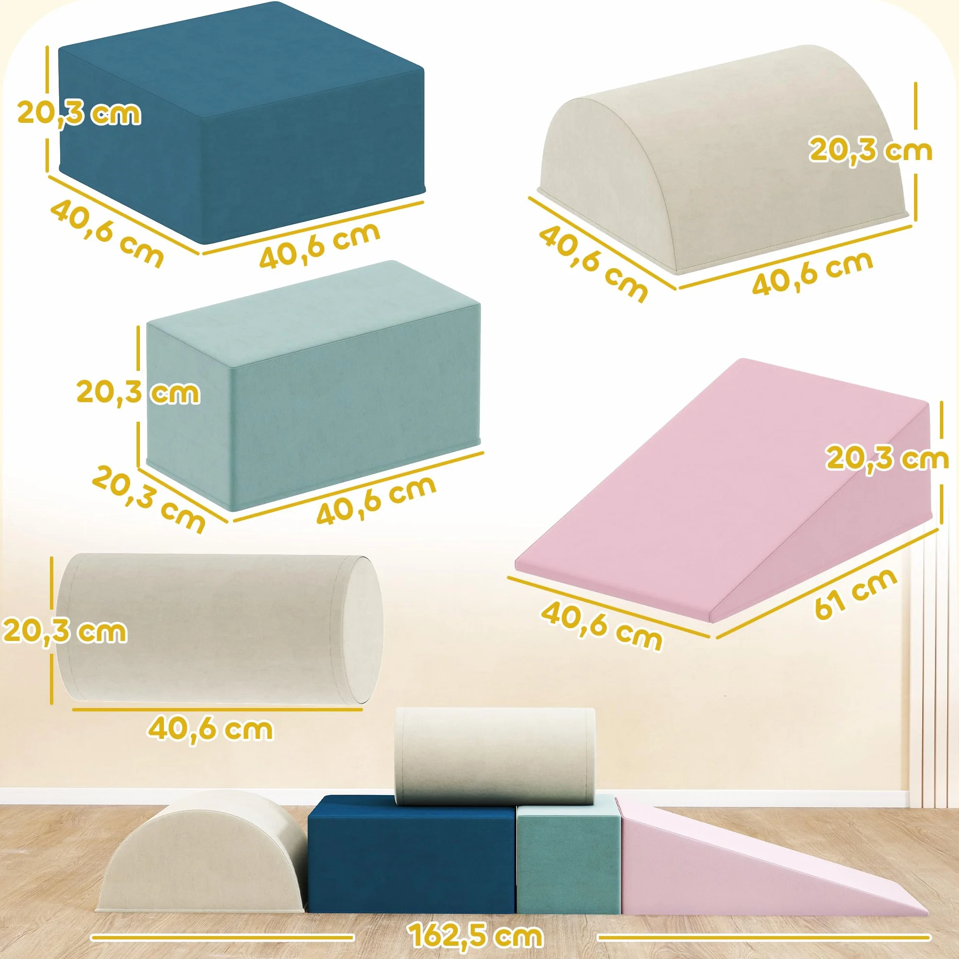 AIYAPLAY Parcours motricité bébé modulable, Jouet d'escalade, Blocs Mousse éducatifs 5 pièces, Housse Lavable en Velours, Multicolore