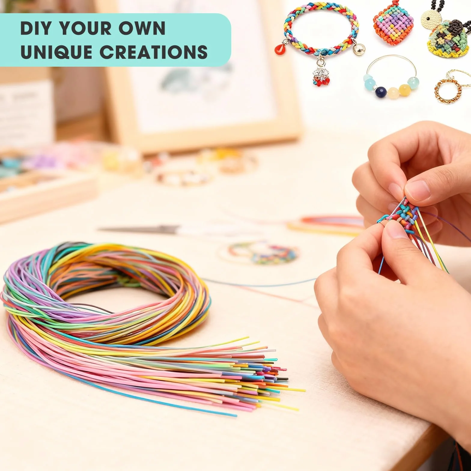 VINATO Kit de Scoubidou Fil avec 200 Pièces Fils Élastiques, 20 Couleurs pour Fabrication de Bracelets