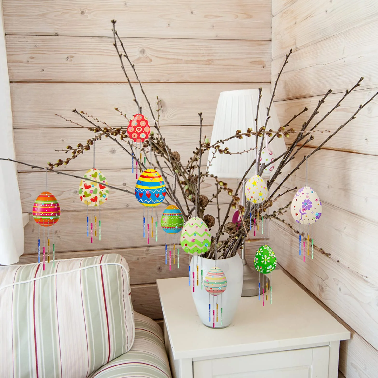 Oeuf de Paques en Bois Carillon à Vent Enfant Artisanat à Peindre 10Pcs