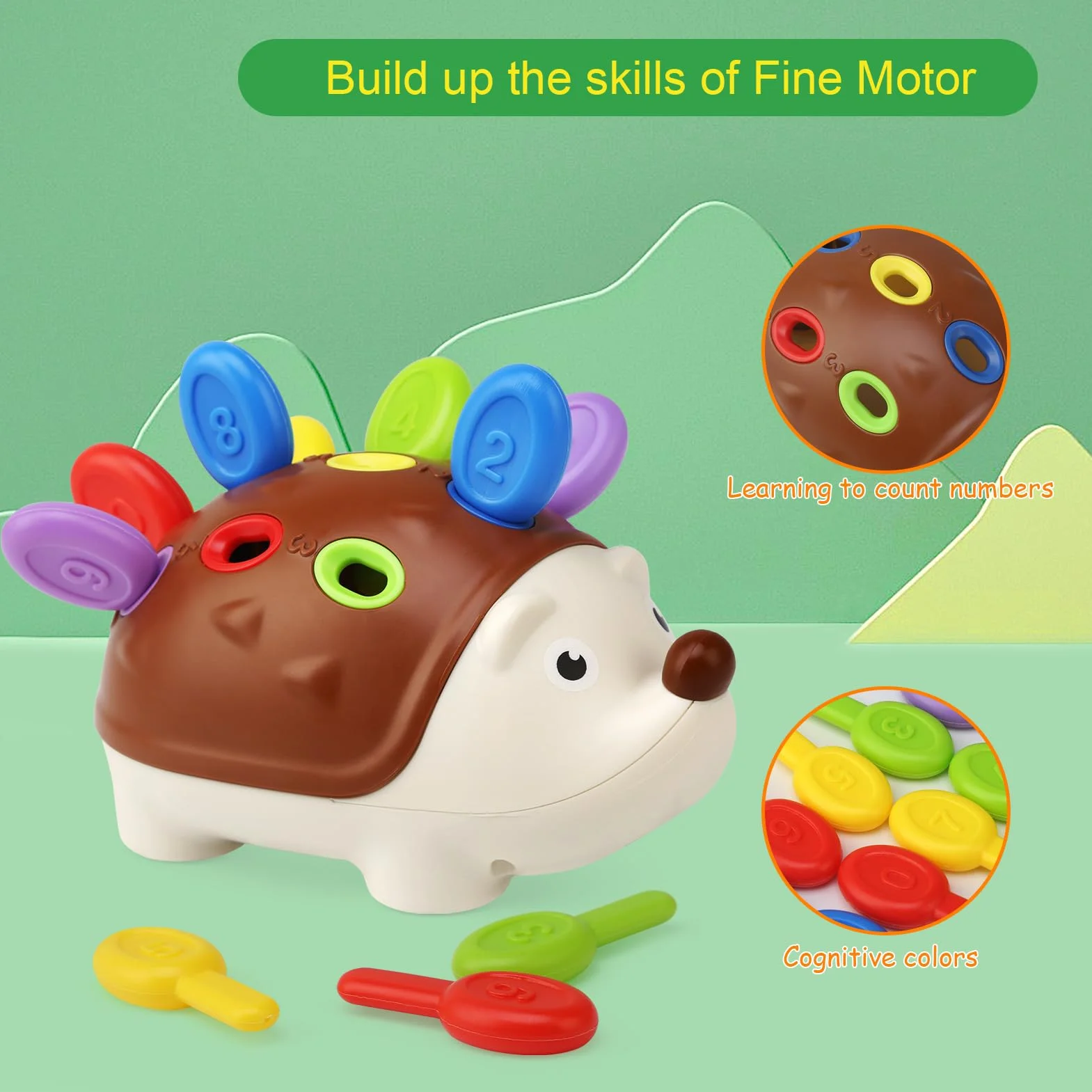 Jouet Montessori 18 Mois, Hérisson Jouet de Tri Sensoriel Motricité Fine, Jeux Éducatif Apprendre Compter Couleurs, Cadeau Enfants 2 3 Ans