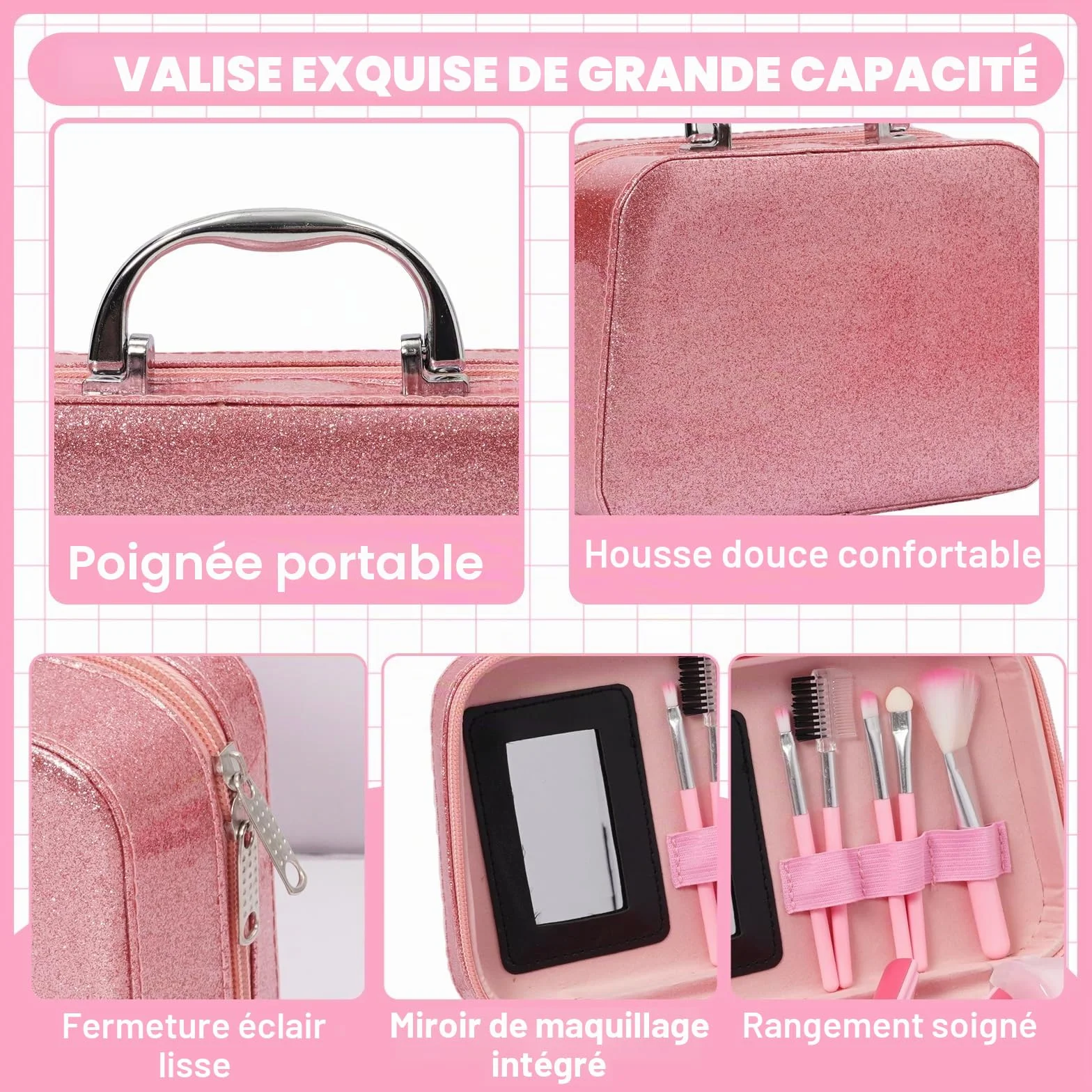 Coffret de Coiffure Rose pour Enfants, Sèche-Cheveux, Lisseur, Peigne, Jeu de Rôle, Cadeau Fille 3 Ans+