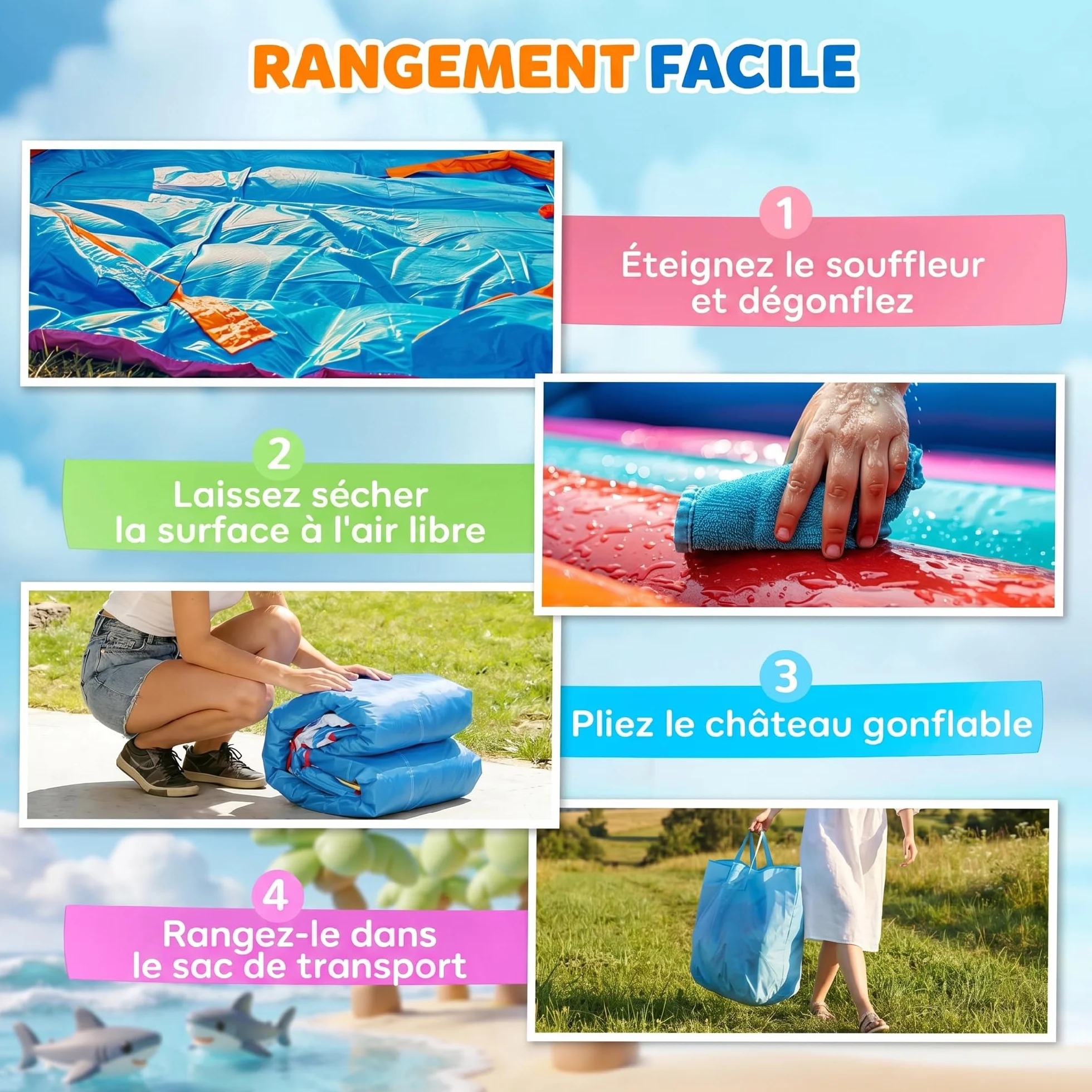 Outsunny Château Gonflable 6 en 1 Aire de Jeux avec Toboggan Trampoline Piscines 390 x 300 x 197 cm Multicolore