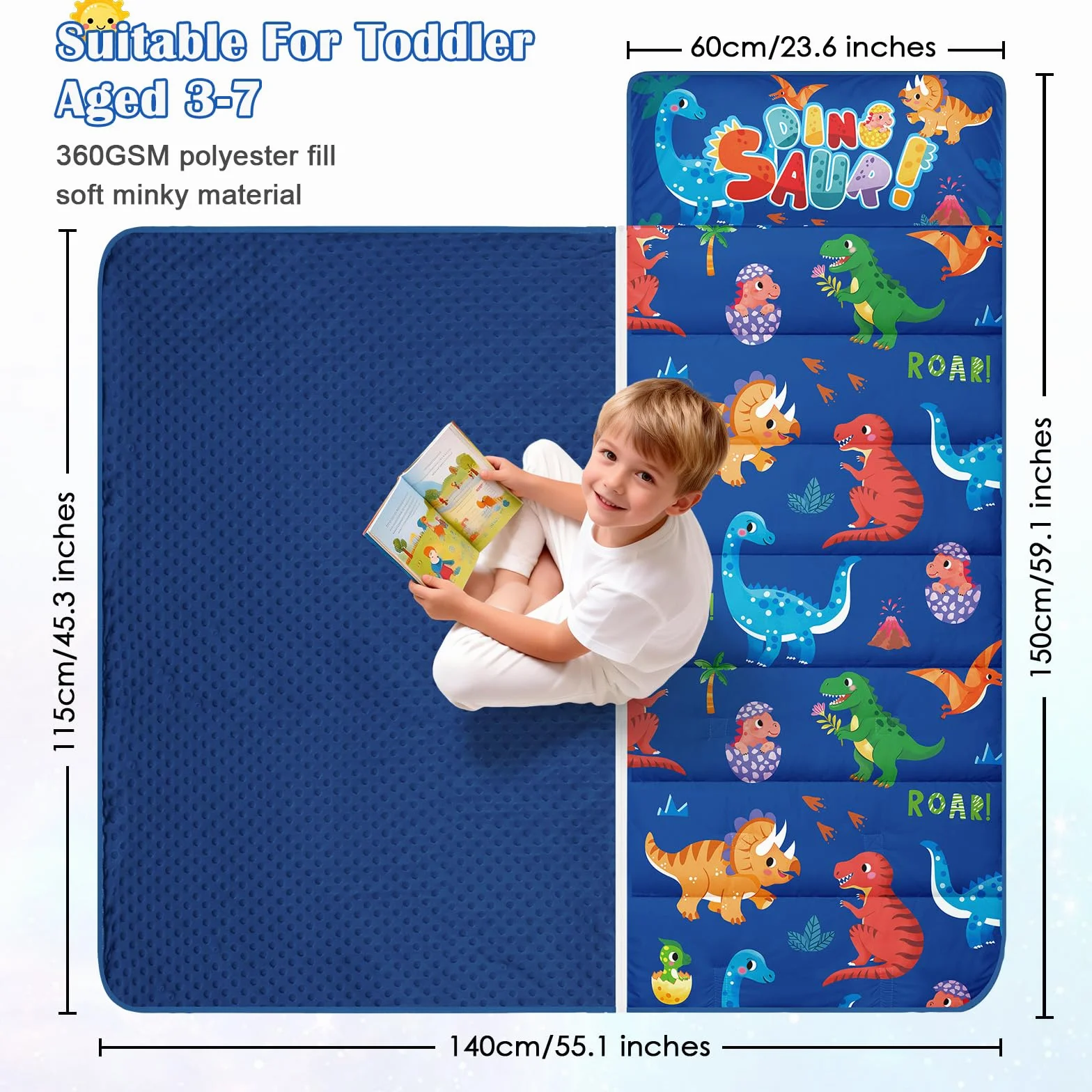 Tapis de Sieste Enfants avec Oreiller et Couverture Amovibles Sac de Couchage 2 en 1 Très Épais