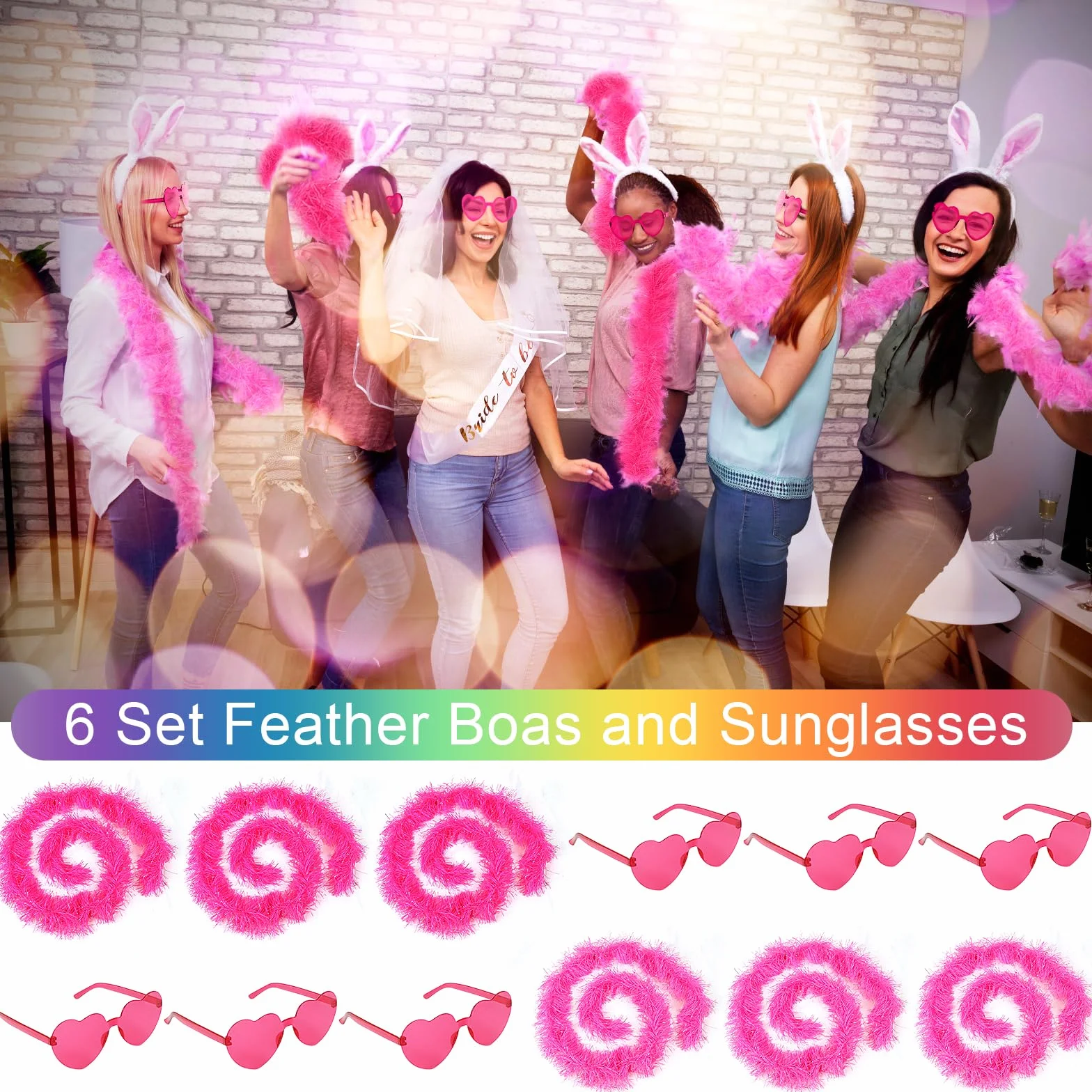 LACGO Lot de 6 boas en plumes avec 6 lunettes de soleil sans monture pour fête carnaval Halloween