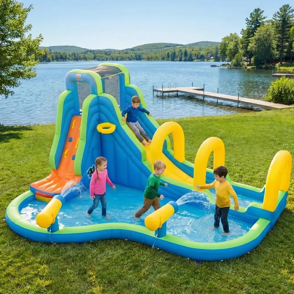 GIANTEX Château Gonflable avec Toboggan Aquatique, Aire de Jeux Gonflable pour Enfants 3-12 Ans