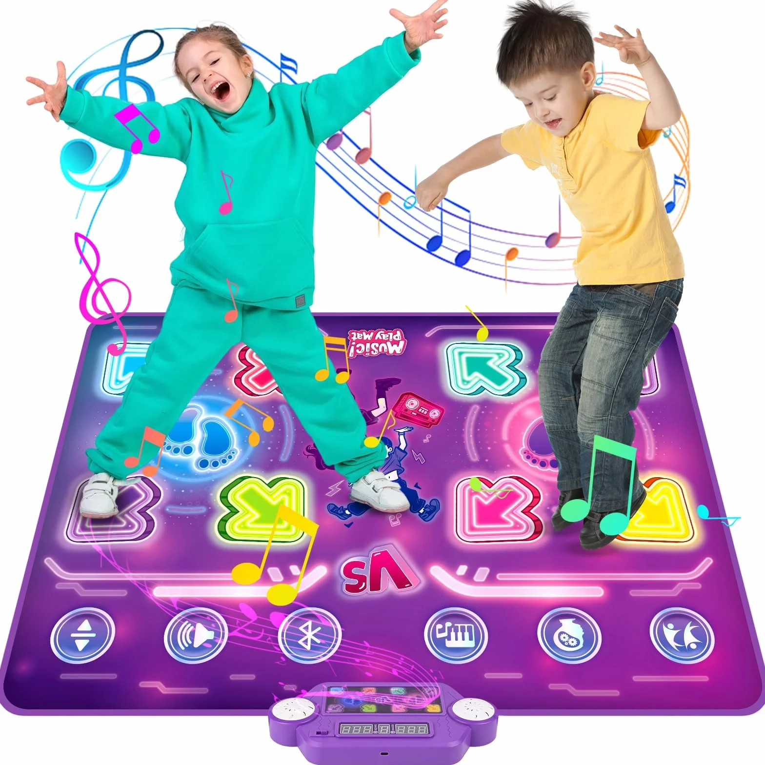 Tapis de Danse Musical Électronique pour Enfants avec 8 Flèches Lumière LED & Bluetooth, 3 Modes de Jeu, Cadeau Noël 3-10+
