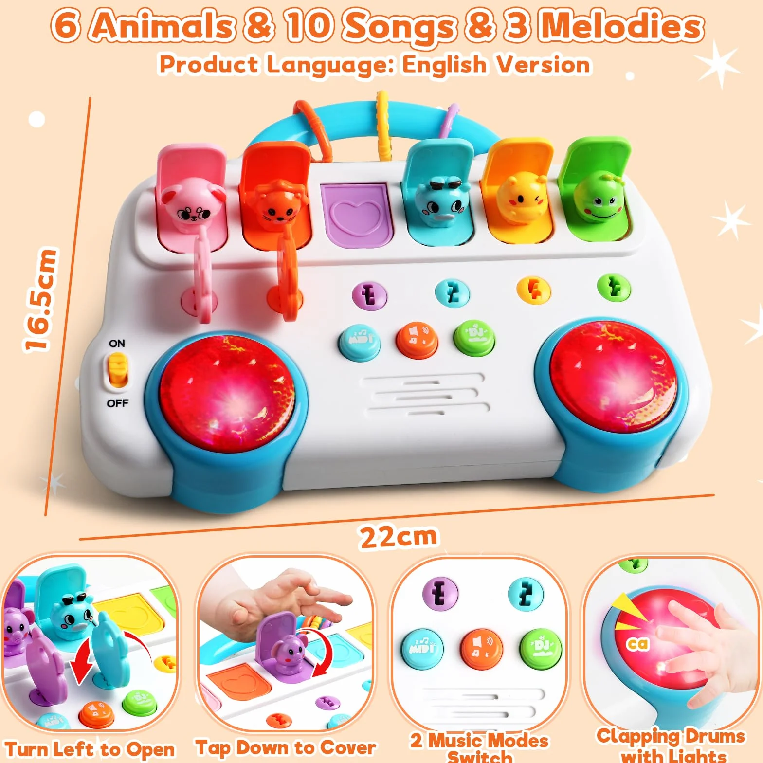 Jouet Montessori 6 Animaux Musique et Lumières Bebe 1 an Fille Garçon Jeu Educatif 12 18 Mois