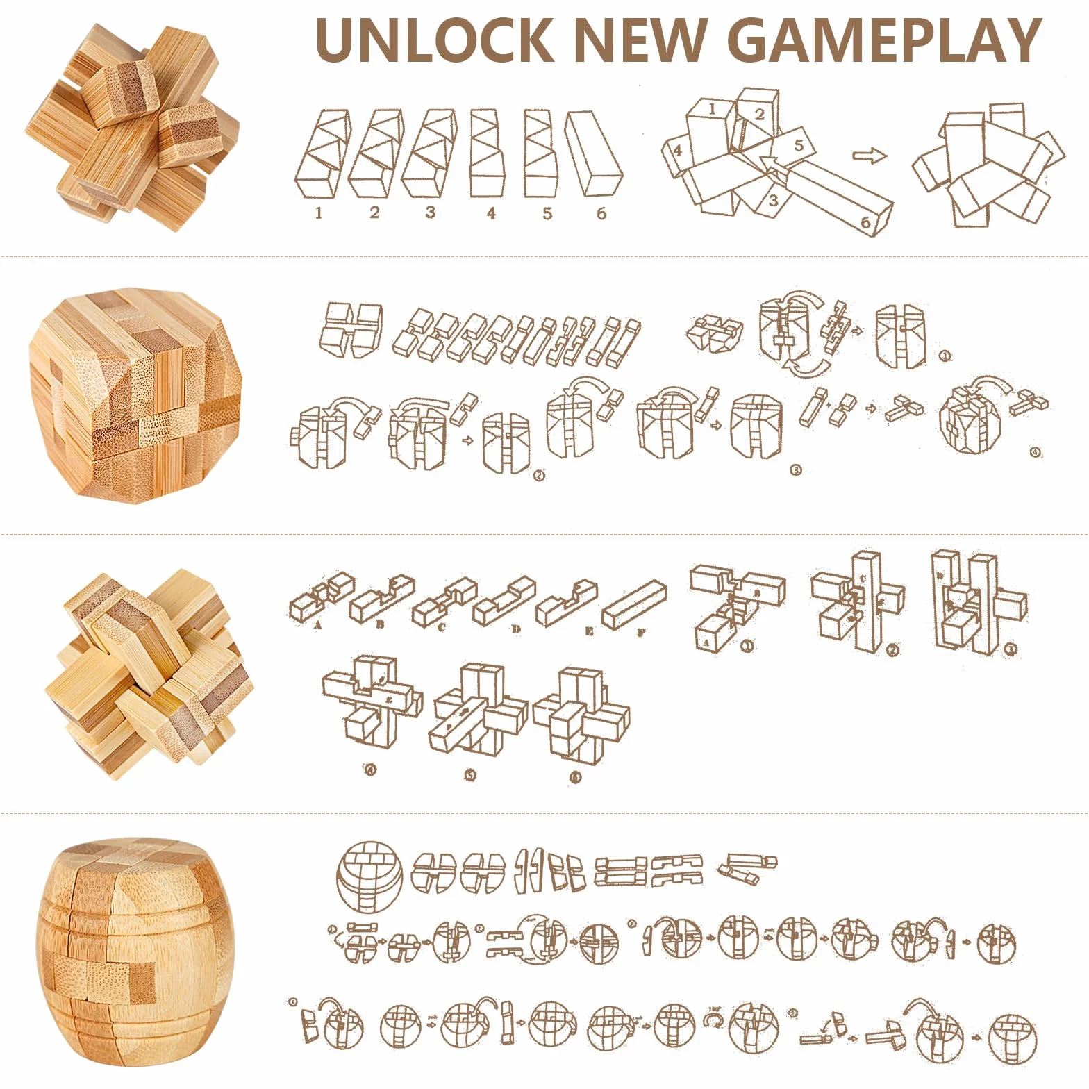 Casse Tête en Bois Set 9 Pièces - 3D Puzzle Classique - Jeu de Logique Éducatif pour Adulte et Enfant
