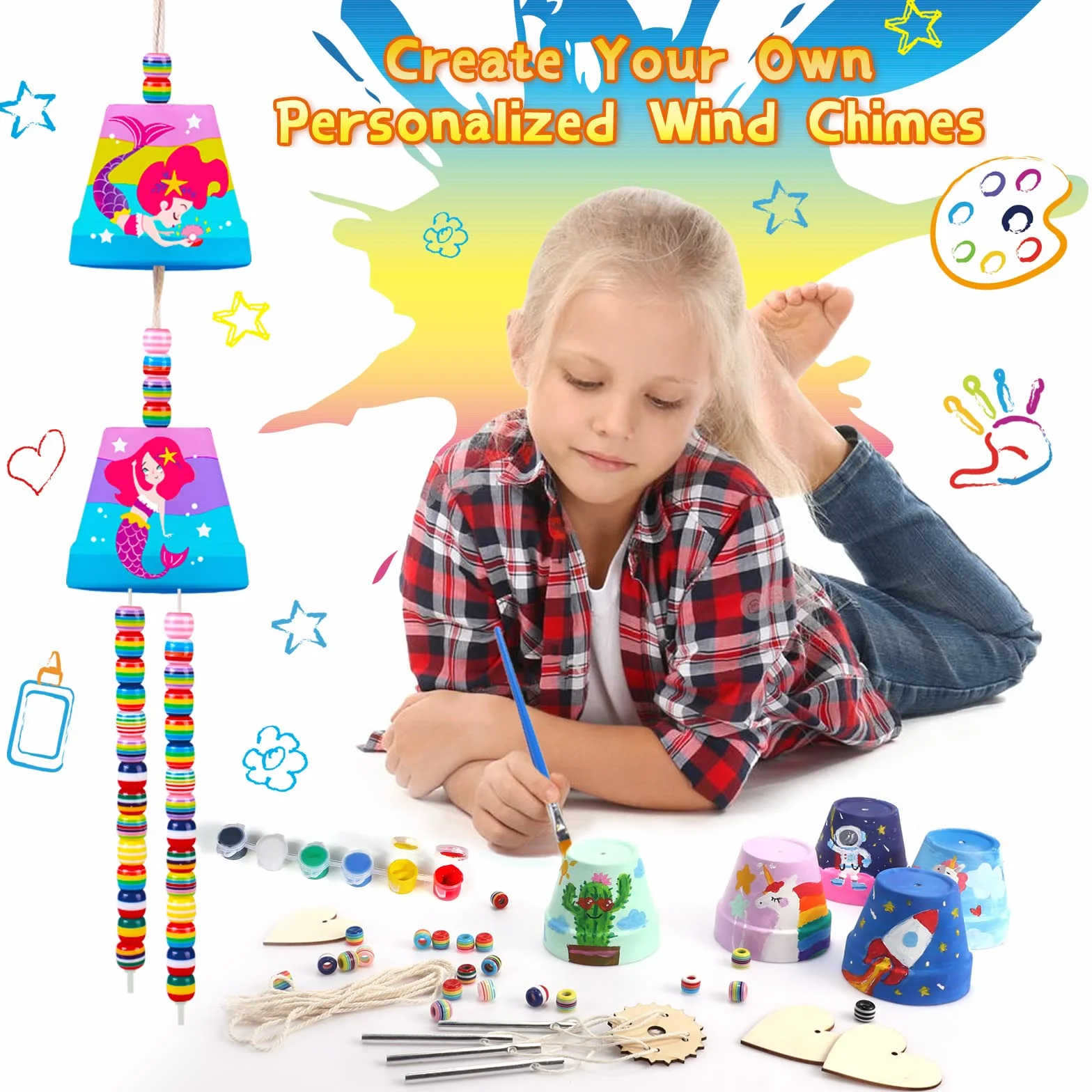 Kit de Carillon Éolien pour Enfants Bricolage Jouet Créatif avec Tiges Cadeau 3+