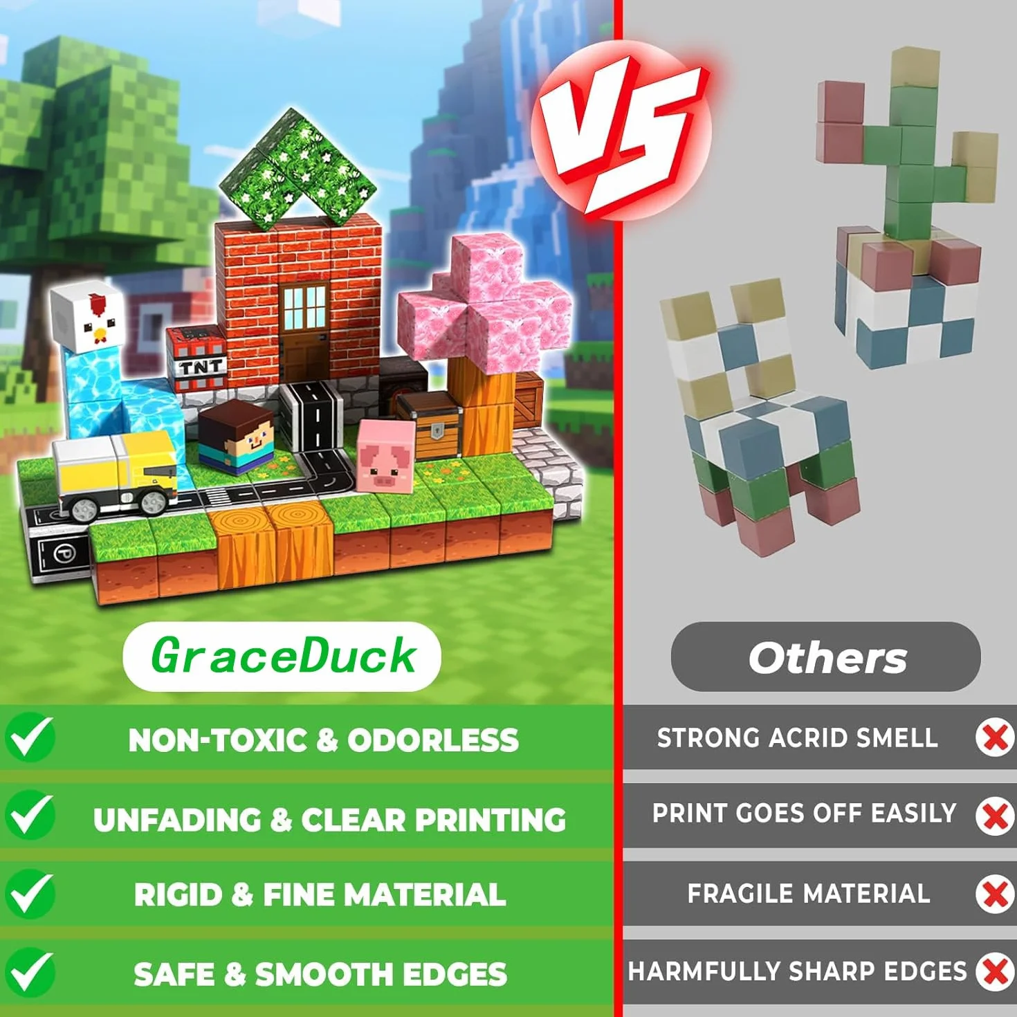 GraceDuck Bloc Construction Magnétique 100 Pièces Prairies et Routes Jouet Montessori Enfant 3-9 Ans