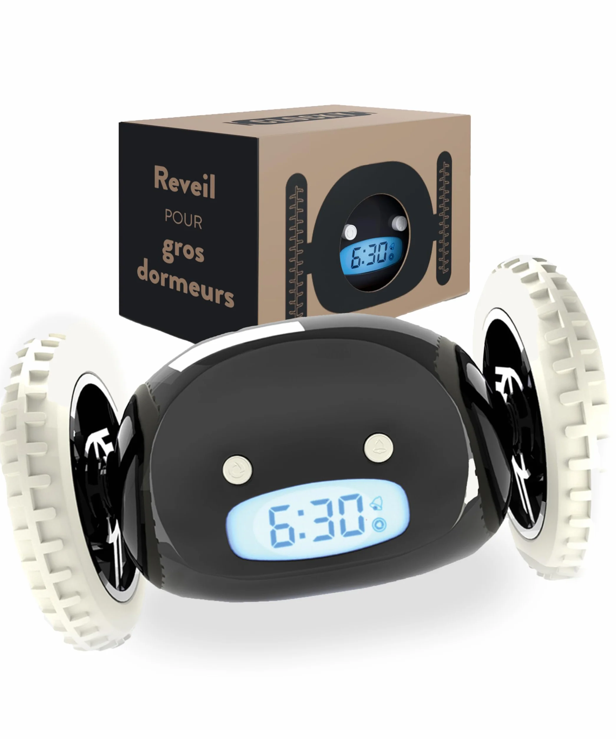 CLOCKY Réveil Matin Roulant Forte Sonnerie Puissant LED Noir
