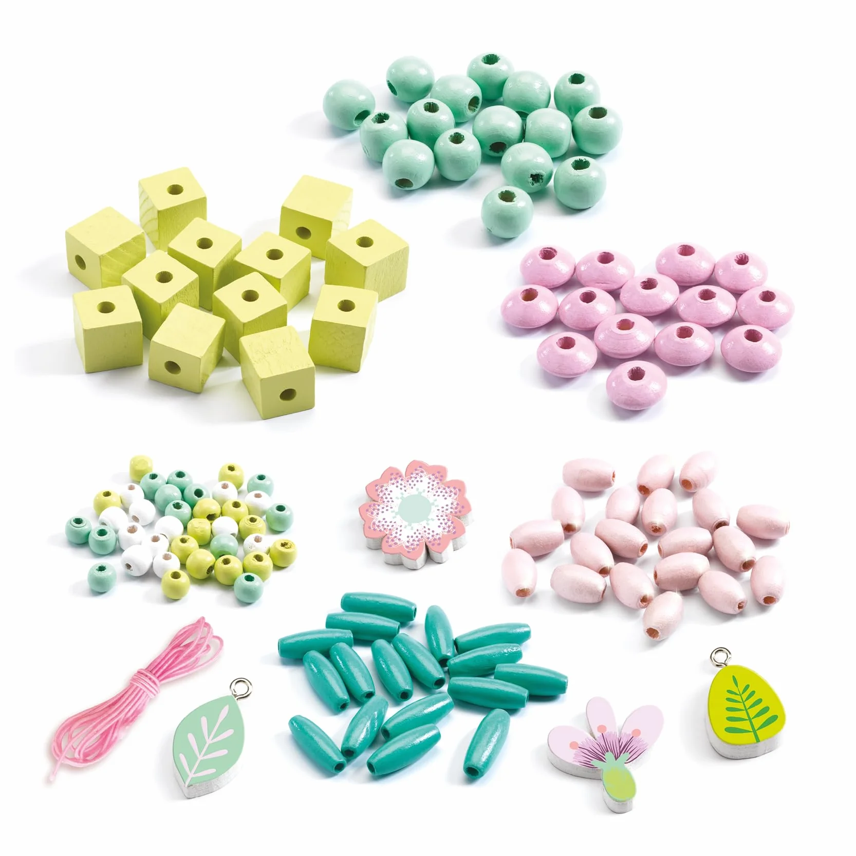 DJECO Coffret L'Art du Fil Perles Bijoux Enfants 4-8 Ans 450+ Perles 8 Charms Fil Élastique 6m