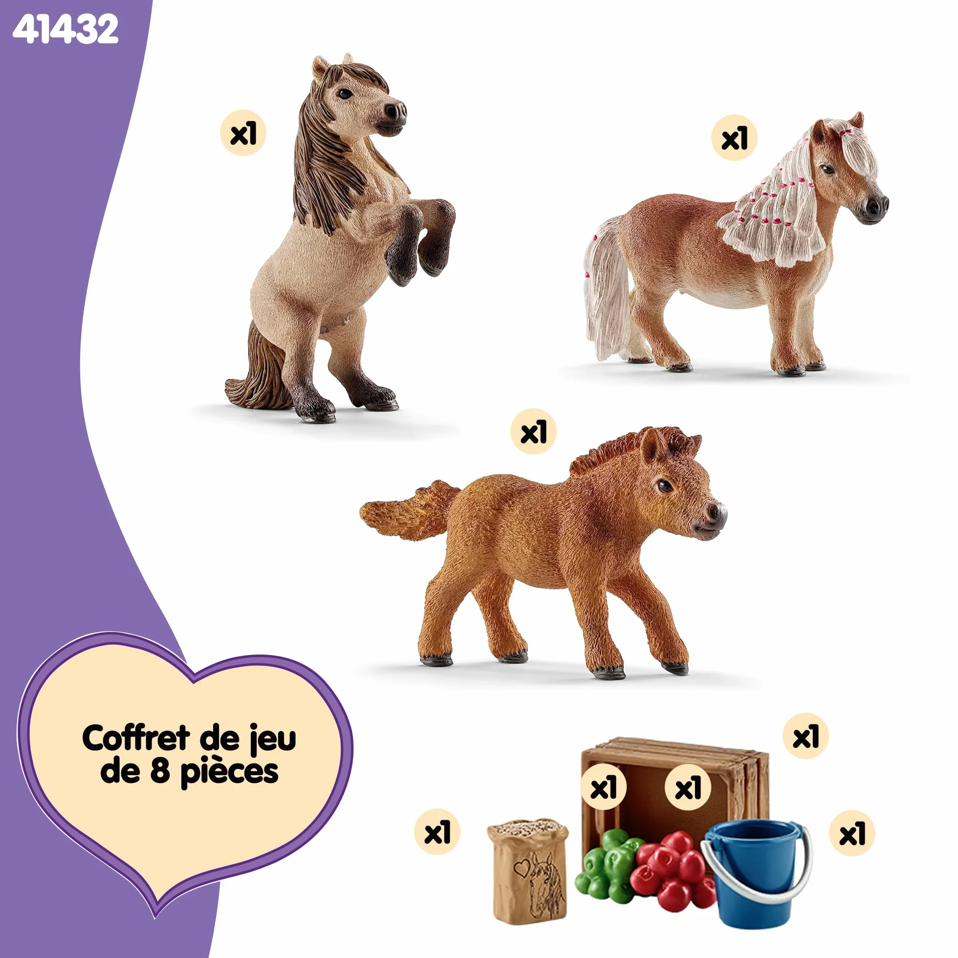 Schleich Horse Club Famille de Mini-shetlands 41432 3 poneys avec accessoires pour chevaux jouet à partir de 5 ans ensemble de 8 pièces