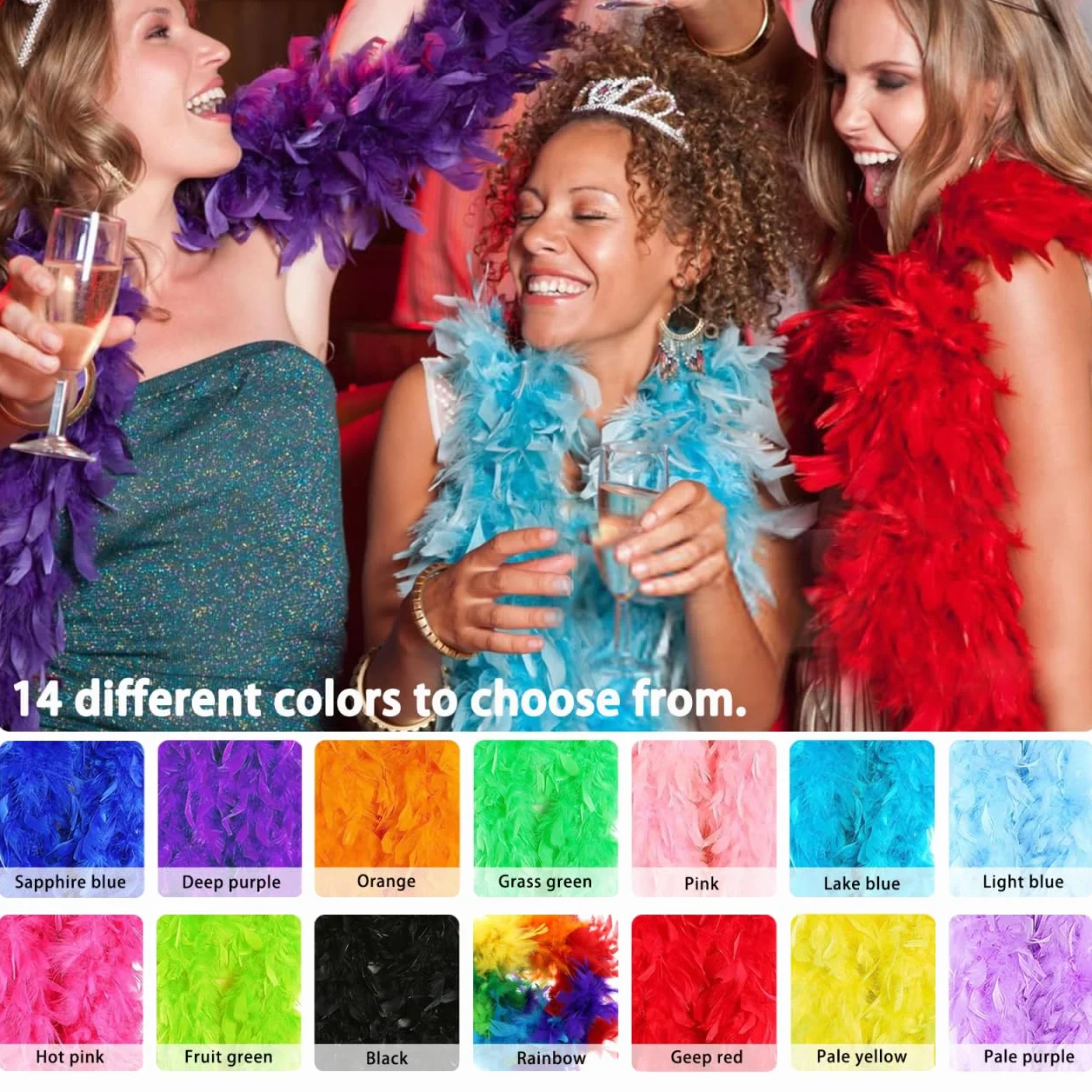 Boa en Plume 2M 6.6ft 80g Plumes pour DIY Accessoire Déguisement Carnaval Fête Costumée
