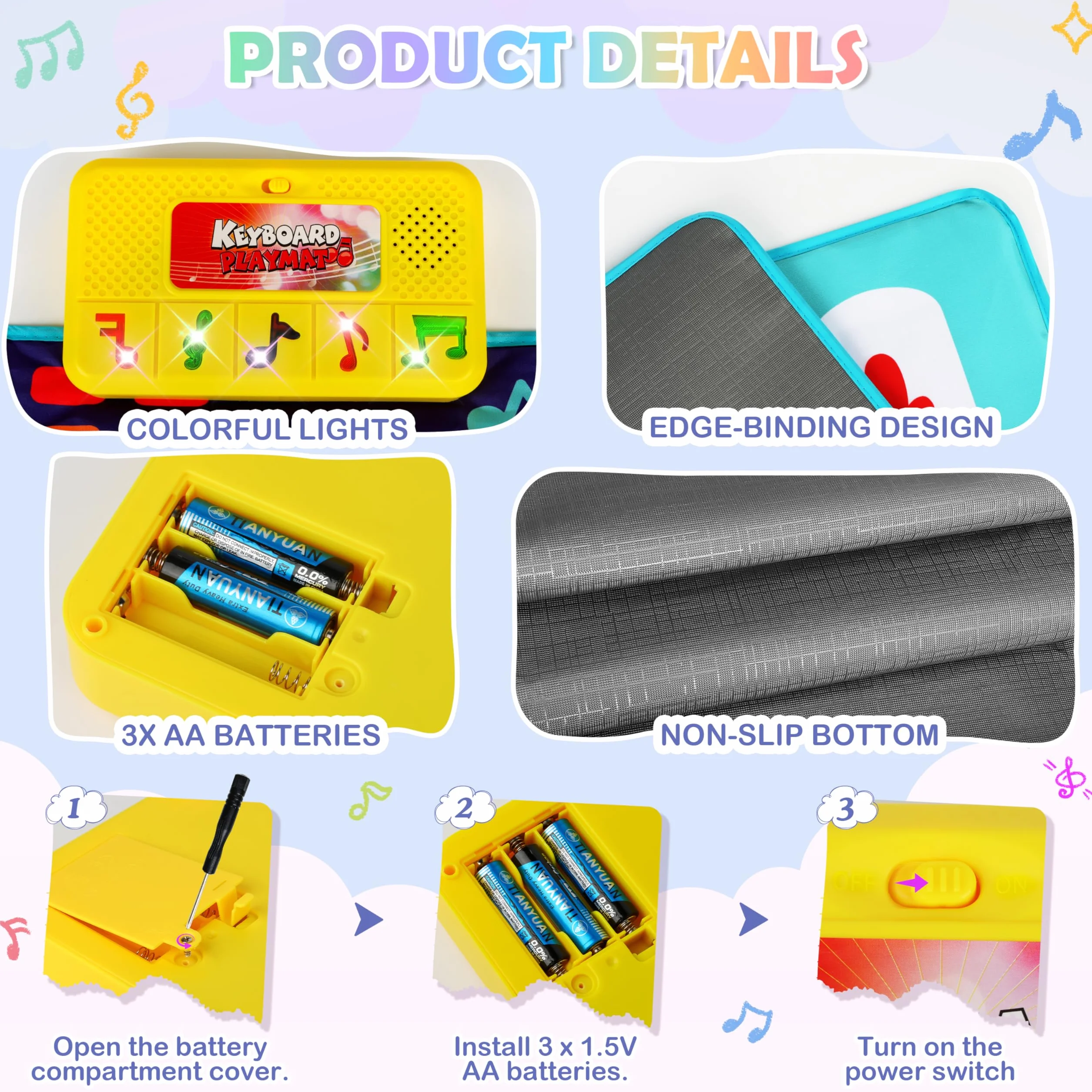 Charmofun Tapis Piano Bebe Musical Enfant avec 8 Instruments 10 Chansons Intégrées Jouet pour 1-4 Ans