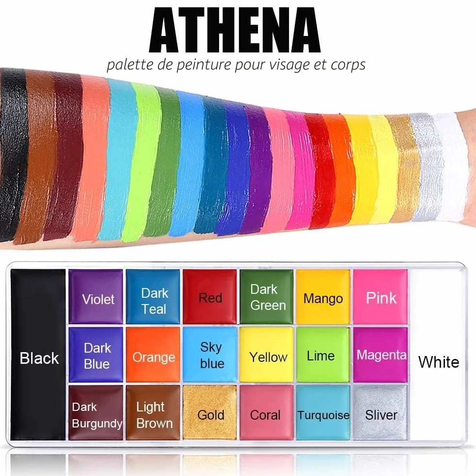 UCANBE Peinture Corporelle 20 Couleurs avec 10 Pinceaux - Maquillage Visage Longue Durée Sécurité - Ensemble pour Enfants Adultes Théâtre Carnaval Halloween