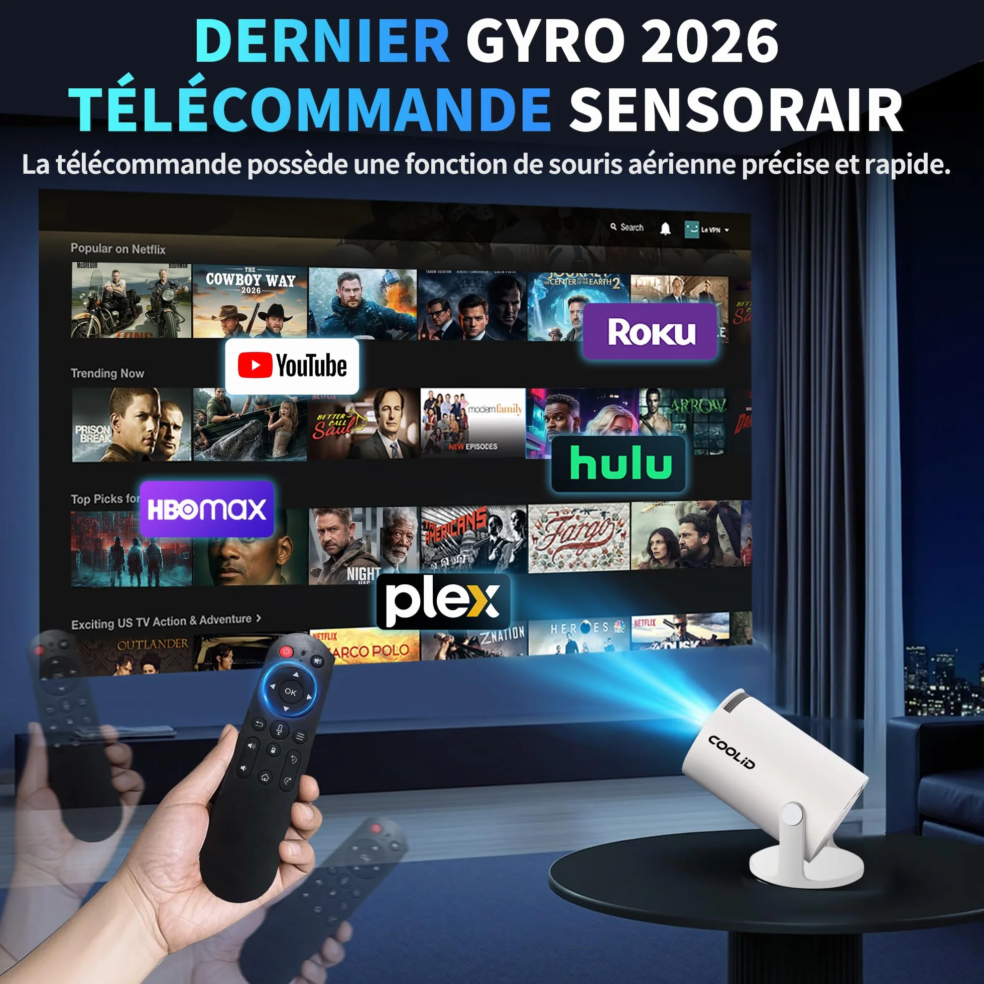 Mini Vidéoprojecteur 4K 1080P 5G WiFi 6 BT 5.2 Rotation 180° Portable HDMI TV Stick Blanc