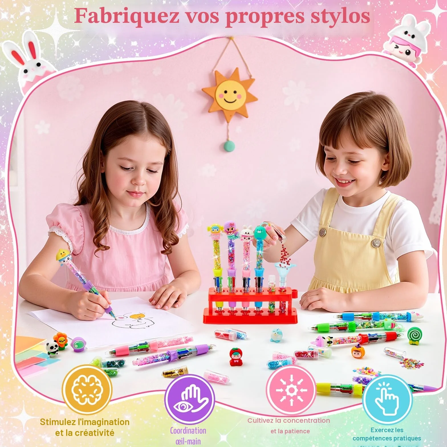 Atelier des Stylos Personnalisé avec Recharge 4 Couleurs, Loisir Créatif Enfant 5-12 Ans, Idée Cadeau Fille Garçon