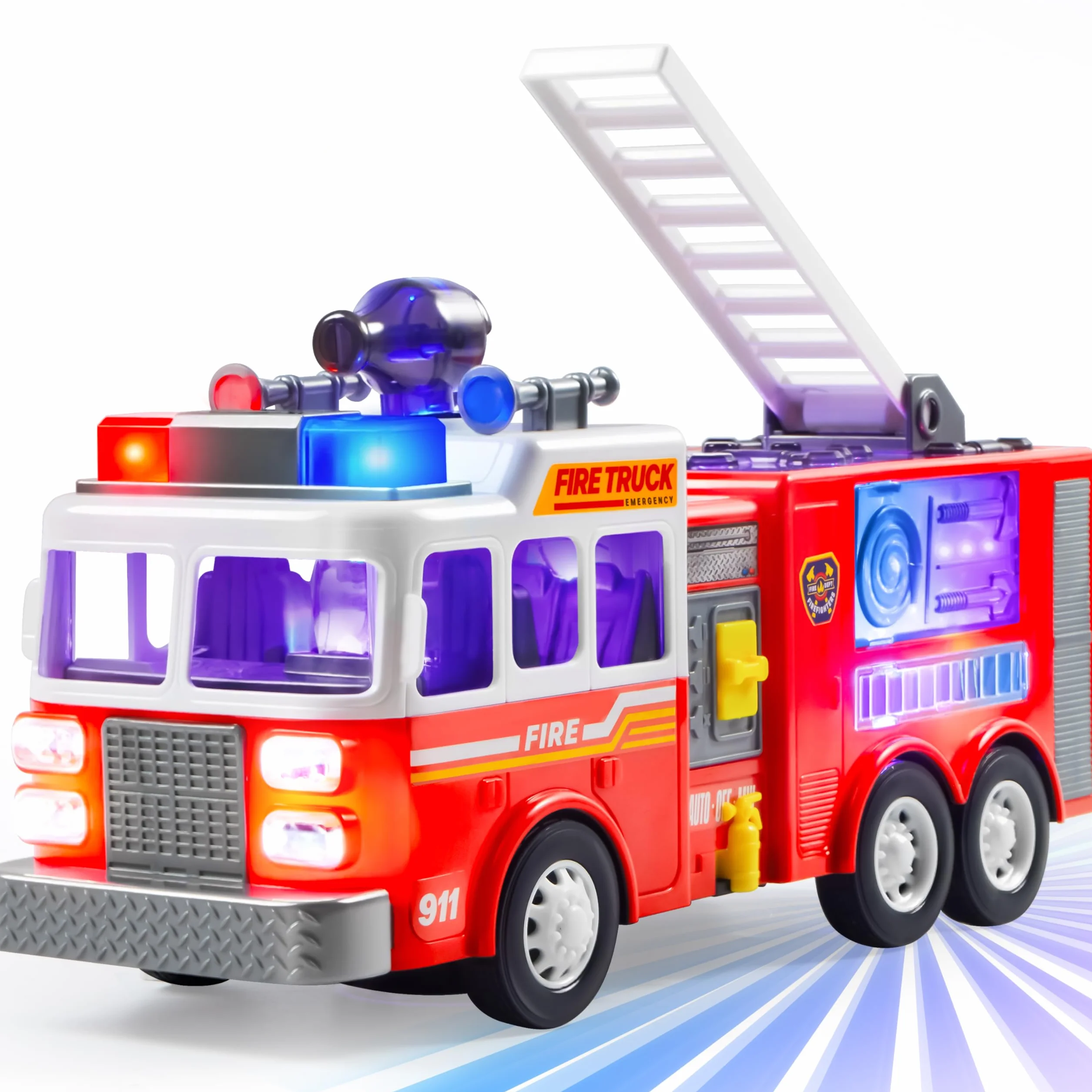 JOYIN Camion de Pompiers Voiture pour Enfant 3 4 5 6 Ans avec Projections et Sirènes à Del