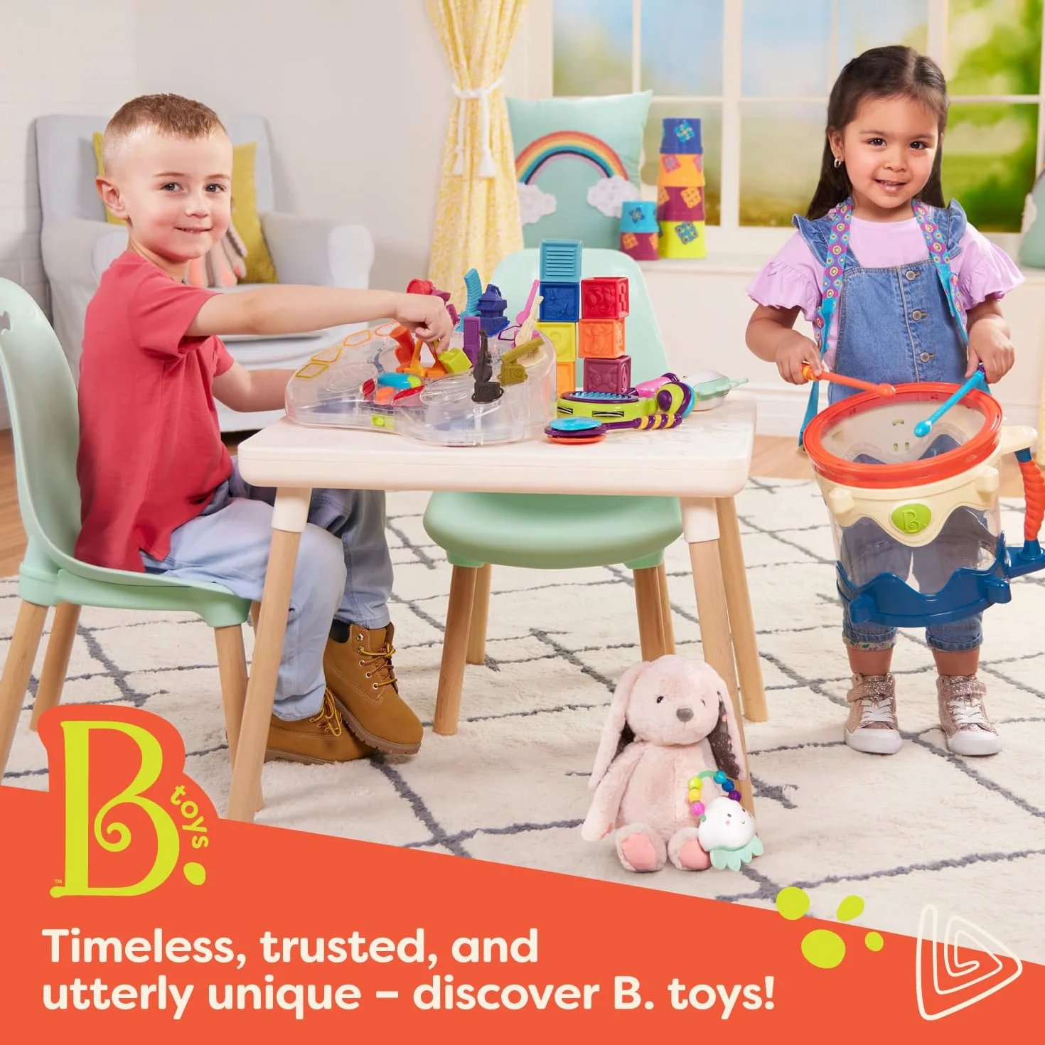 B. Toys Rodeo Rocker Loopsy Mouton à Bascule Siège Confortable Bois Dur Jouet Développement Jeu Actif Robuste Durable 18 Mois+