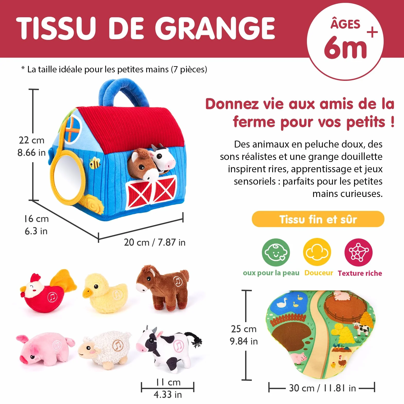 hahaland Jouets pour Bébé 6-12 Mois - Jouet de Ferme Animal en Peluche avec Vrais Sons, Jouets Montessori Sensoriel Cadeau Enfant