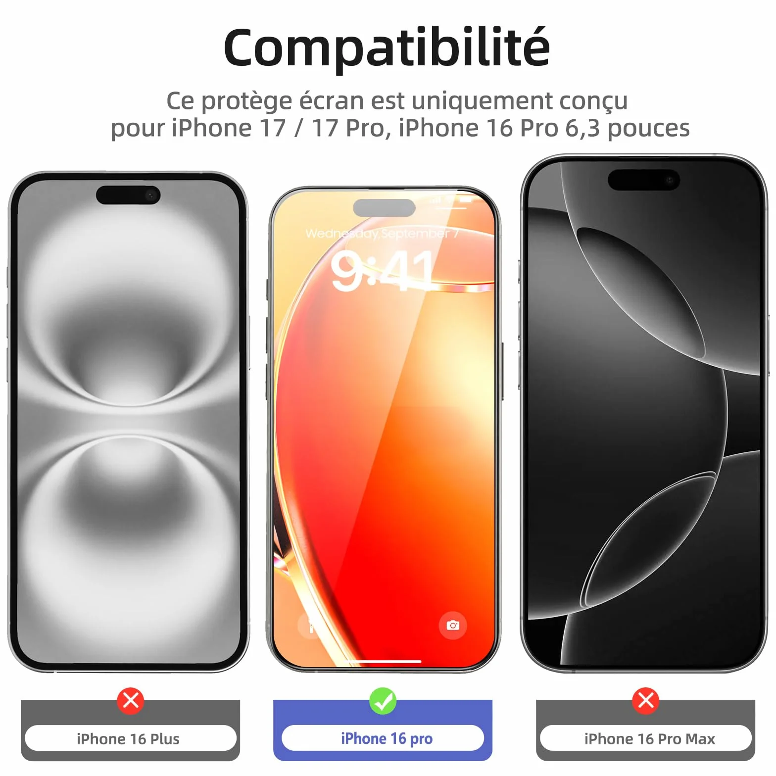 NEW'C Lot de 3 Verre Trempé pour iPhone 17 Pro 16 Pro (6,3 Pouces) Film Protection écran