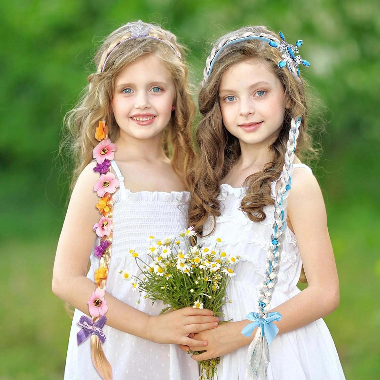 Perruque Tressée Raiponce Enfant Fille Bandeau Princesse Cheveux Extensions pour Carnaval Halloween Fête Cosplay