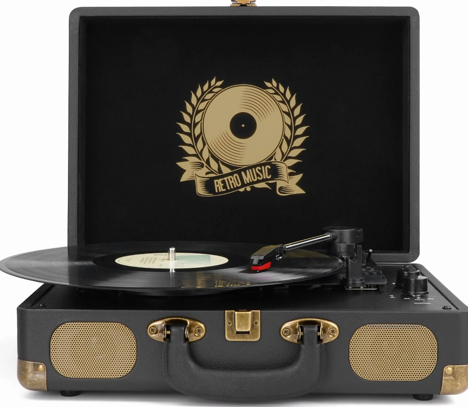 Mersoco Tourne-Disque Bluetooth Portable Vintage, Platine 3 Vitesses 33/45/78 TR/Min, Conversion USB vers MP3, Noir