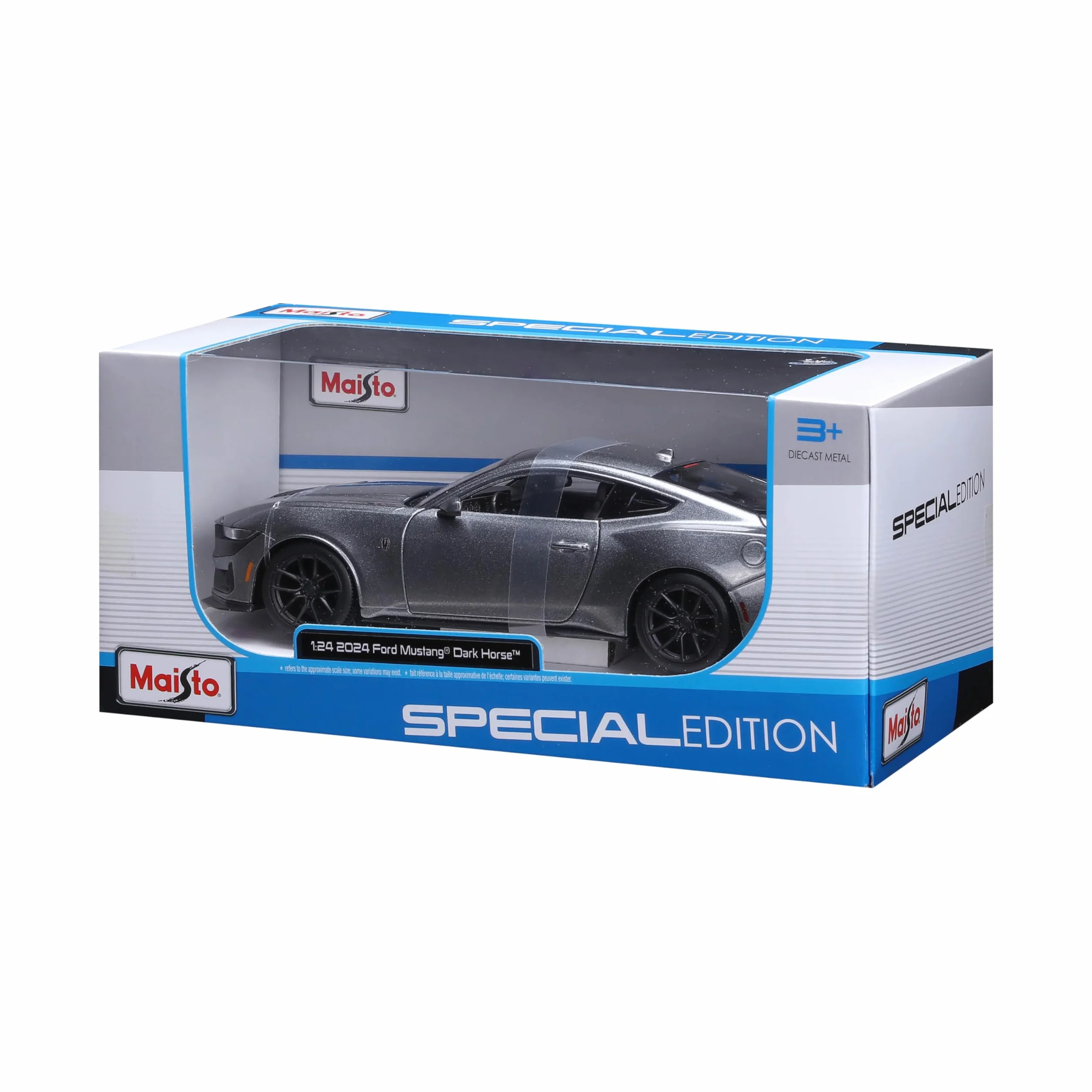 Maisto Ford Mustang Dark Horse 2024 1:24 Diecast Voiture Gris métallisé Portes Capot ouvrants Licence Officielle Ford