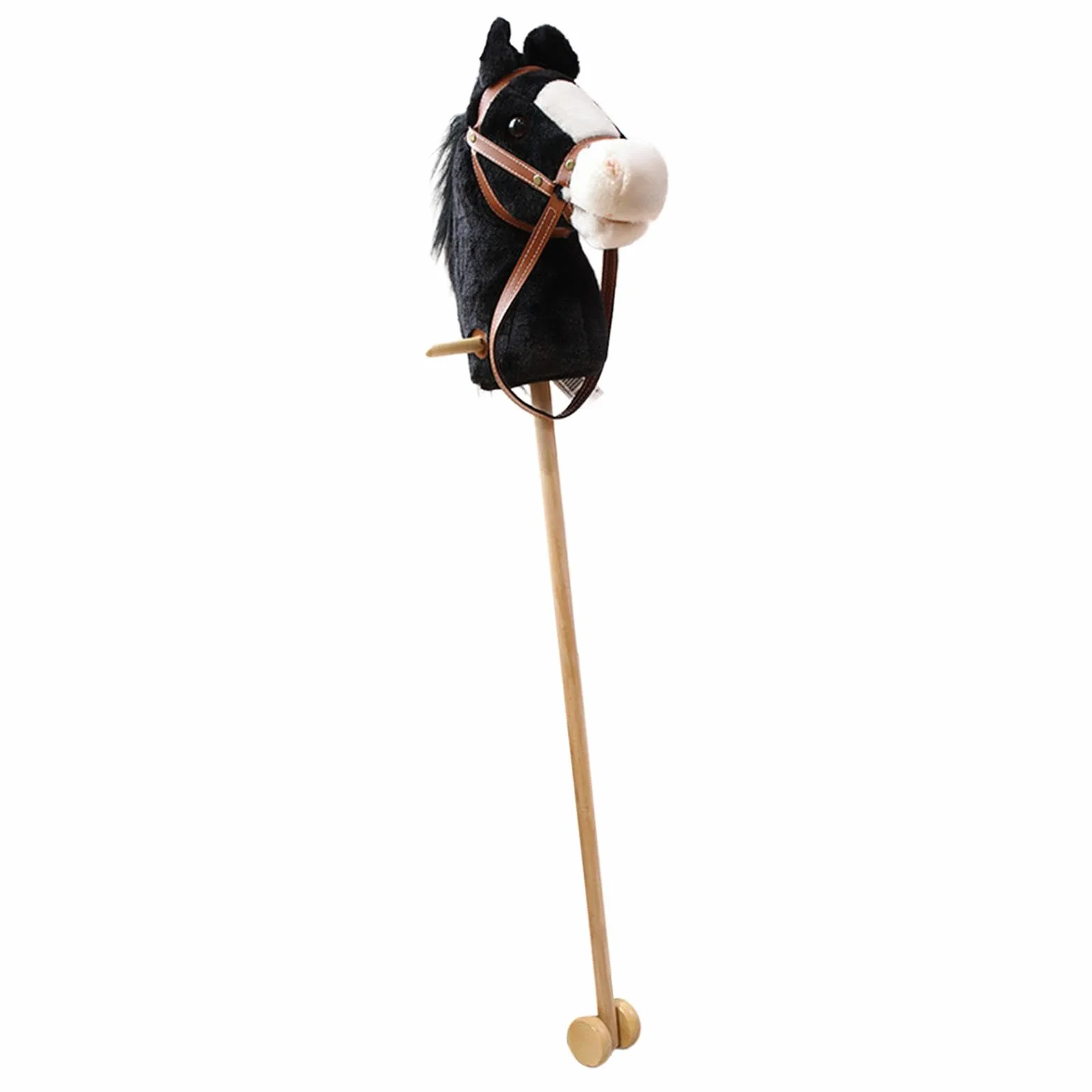 Bâton D'équitation en Peluche Cheval de Loisir avec Roue Sons de Galop Hennissant Noir
