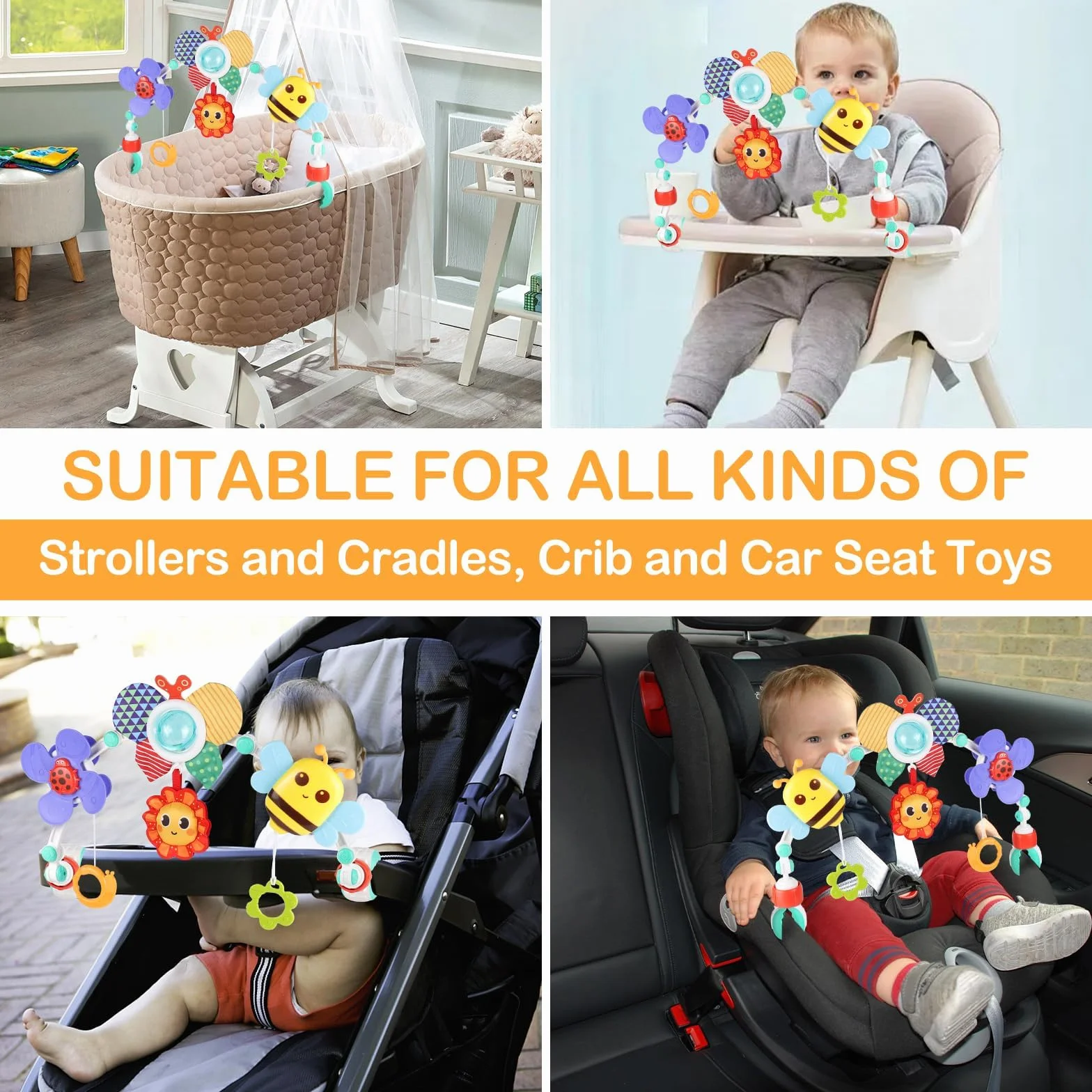 Arche de Poussette Honeybee Crib Jouets Musicaux avec Support d'Activité Sensorielle Pliable