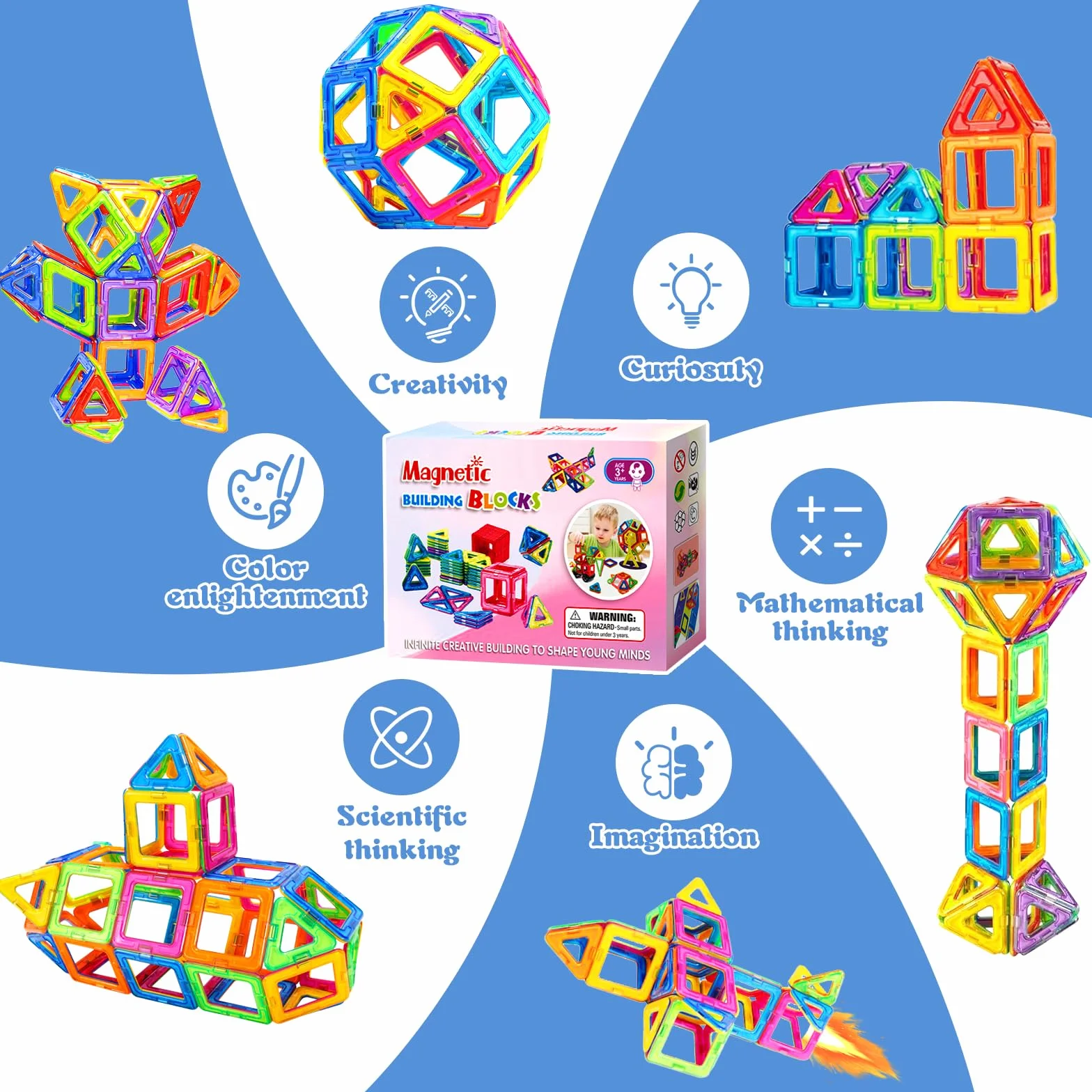 Jeu de Construction Magnétique 61 Pièces Enfant 3-8 Ans