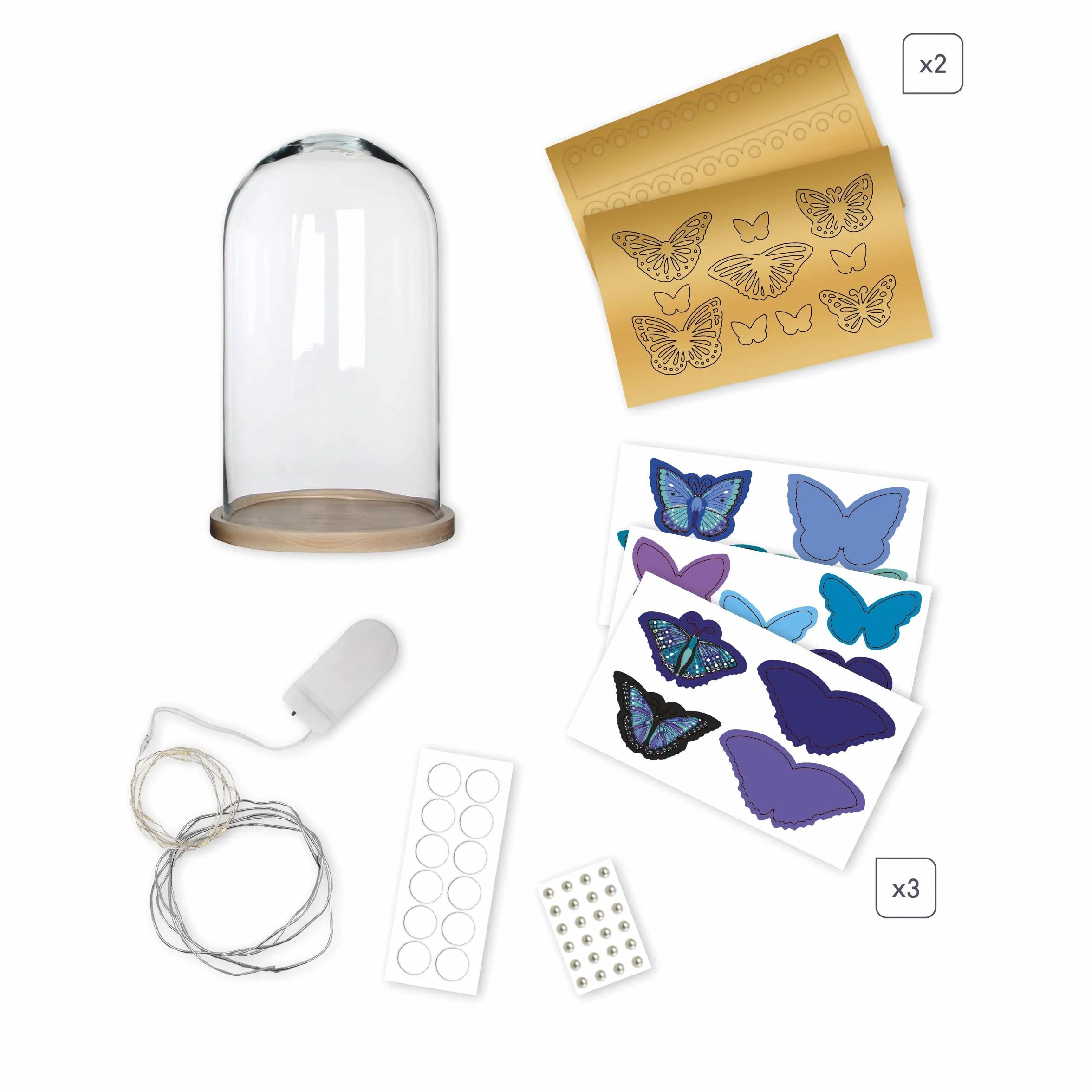 Janod Kit Loisir Créatif Enfant Cloche Lumineuse Papillons Bleus et Dorés Motricité Fine Dès 8 Ans