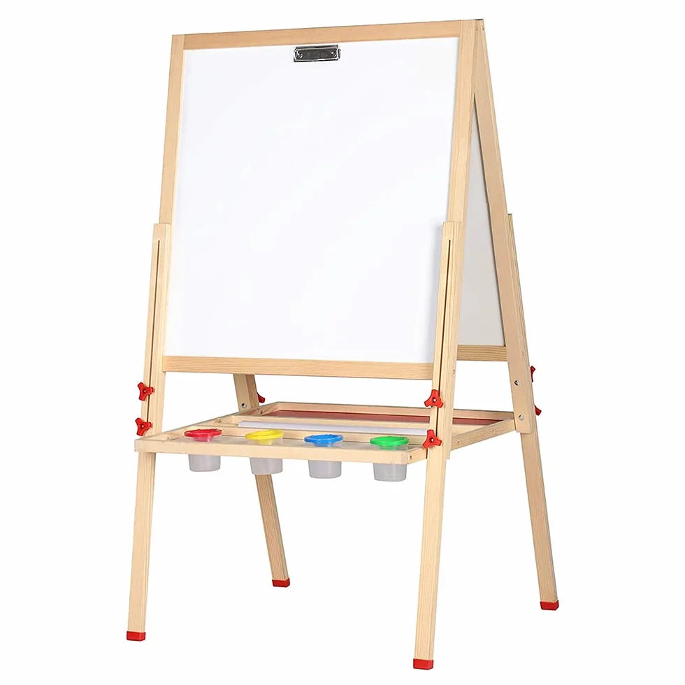 Tableau noir double face Chevalet Enfant en Bois Réglable en Hauteur avec Craie Aimants Jouet Educatif 3+ Ans 57x55x148CM