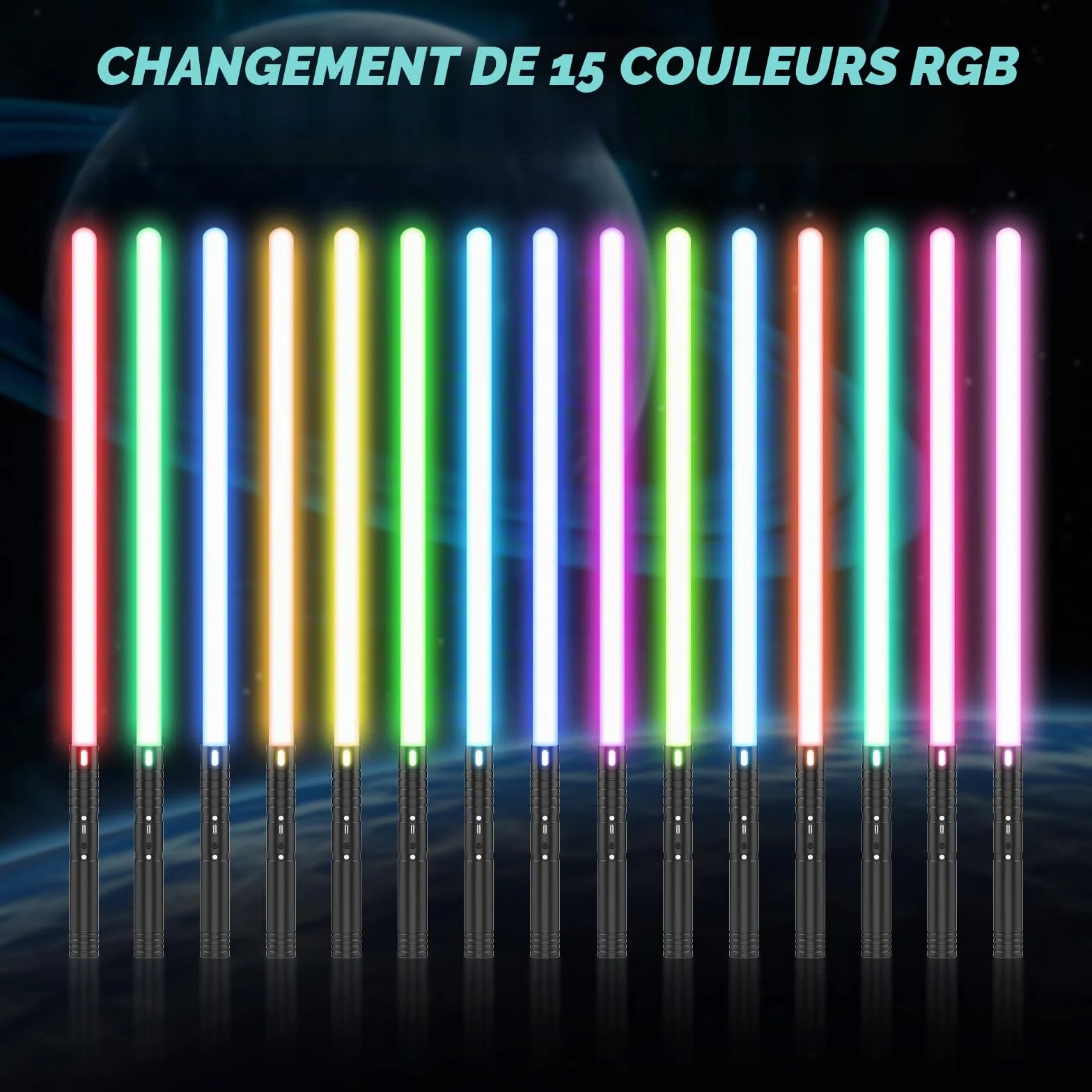 Sabre Laser Enfants RGB 15 Couleurs Rechargeable Effets sonores FX 74cm 2 Pièces