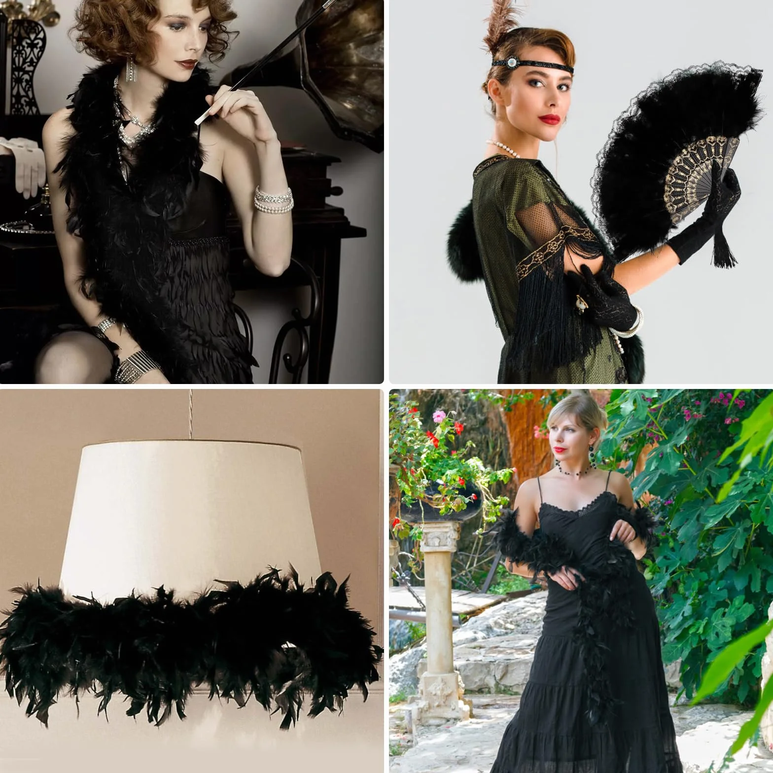 KarnevalsTeufel Boa en plumes noir éventail étole costume carnaval danse mariage