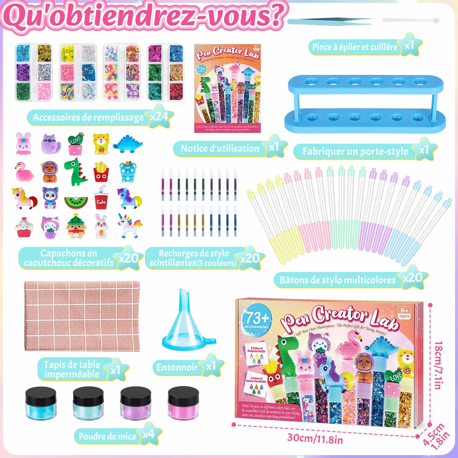 Kazzley Fabrique à Stylo 73 PCS 20 Stylos 40 Recharges Loisir Créatif Enfant 5-12 Ans Cadeau Fille Garçon