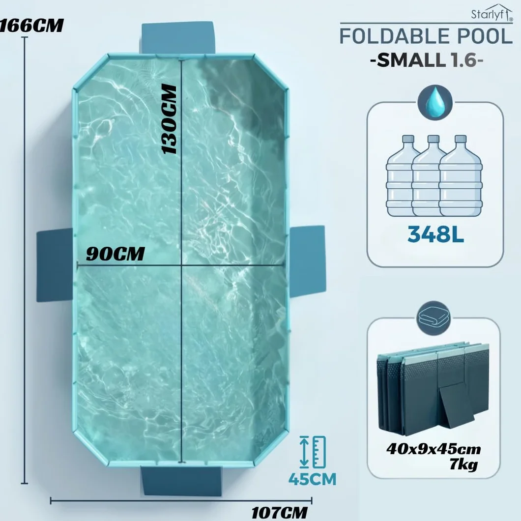 INDUSTEX Piscine Pliable Foldable Pool, Piscine pour Enfants et Adultes Portable, Piscine Amovible, Baignoire, Piscine pour Animaux de compagnies (130 x 90 x 45 cm)
