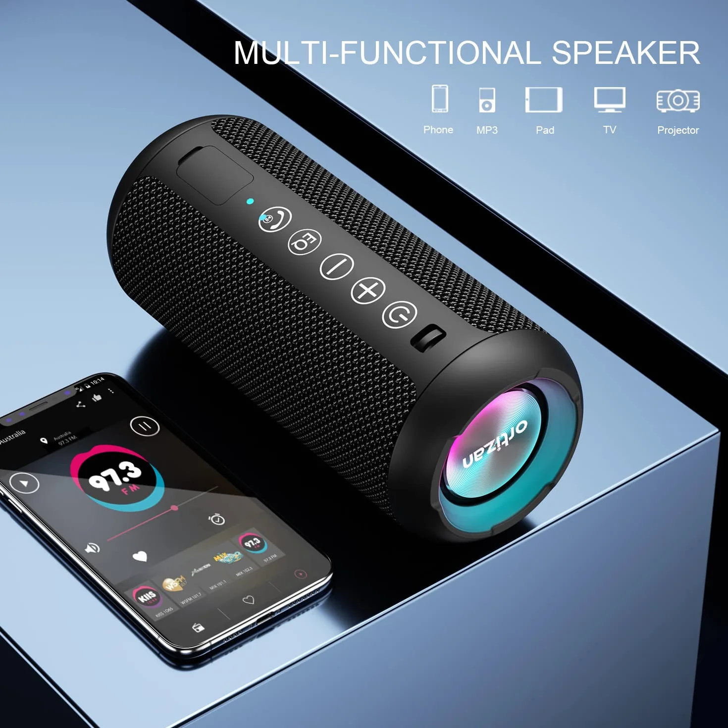 Ortizan Enceinte Portable Bluetooth 5.3 sans Fil IPX7 Subwoofer 360 Degrés Autonomie 30h