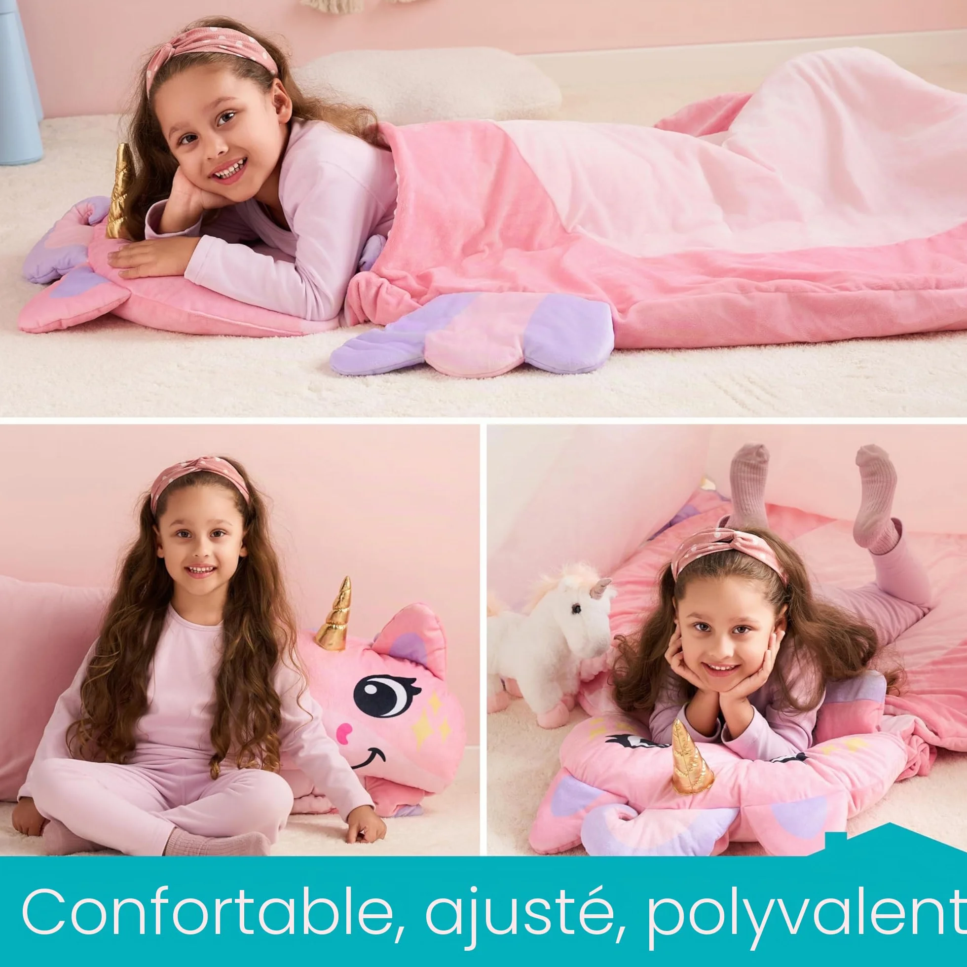 JOIEDOMI Tapis de Sieste 152 x 99 cm avec Oreiller et Couverture pour Enfants d'âge Préscolaire 3 Ans et Plus, Sac de Couchage en Peluche Douce